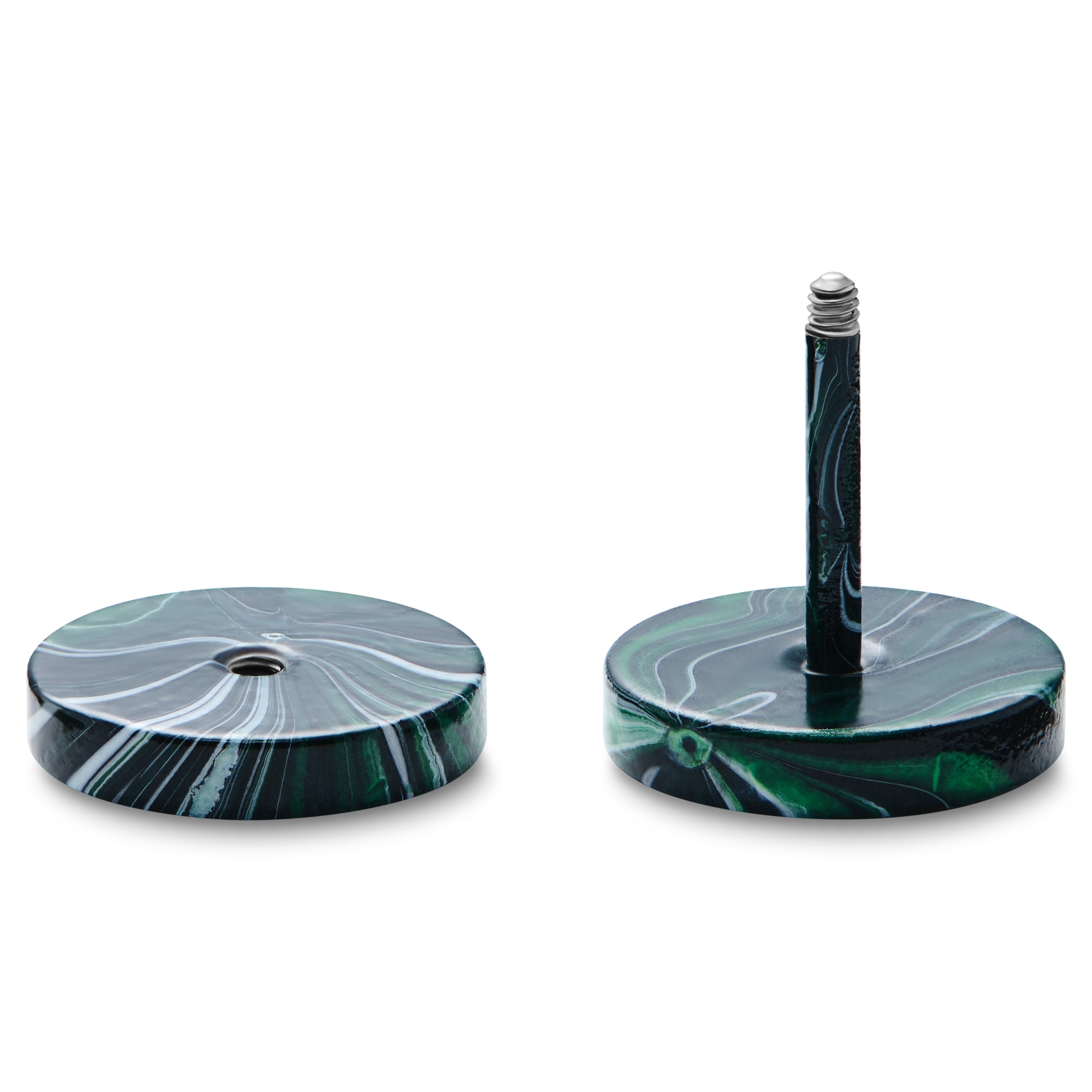 Satago | 10 mm Black & Green Stainless Steel Faux Plug Stud Earring - 2