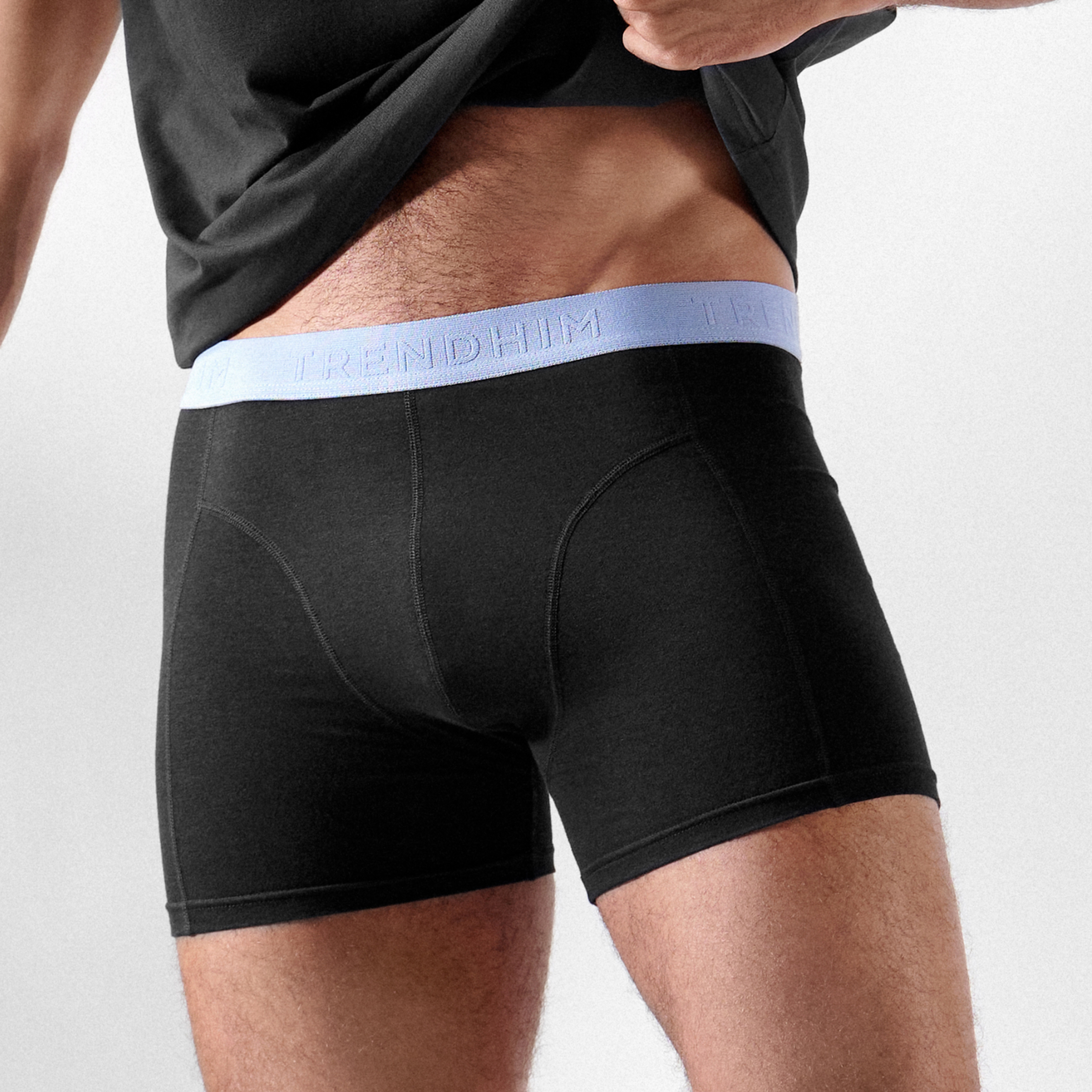 FlexFeel | Sorte Bomulds Boxershorts med Lyseblå Linning - 8