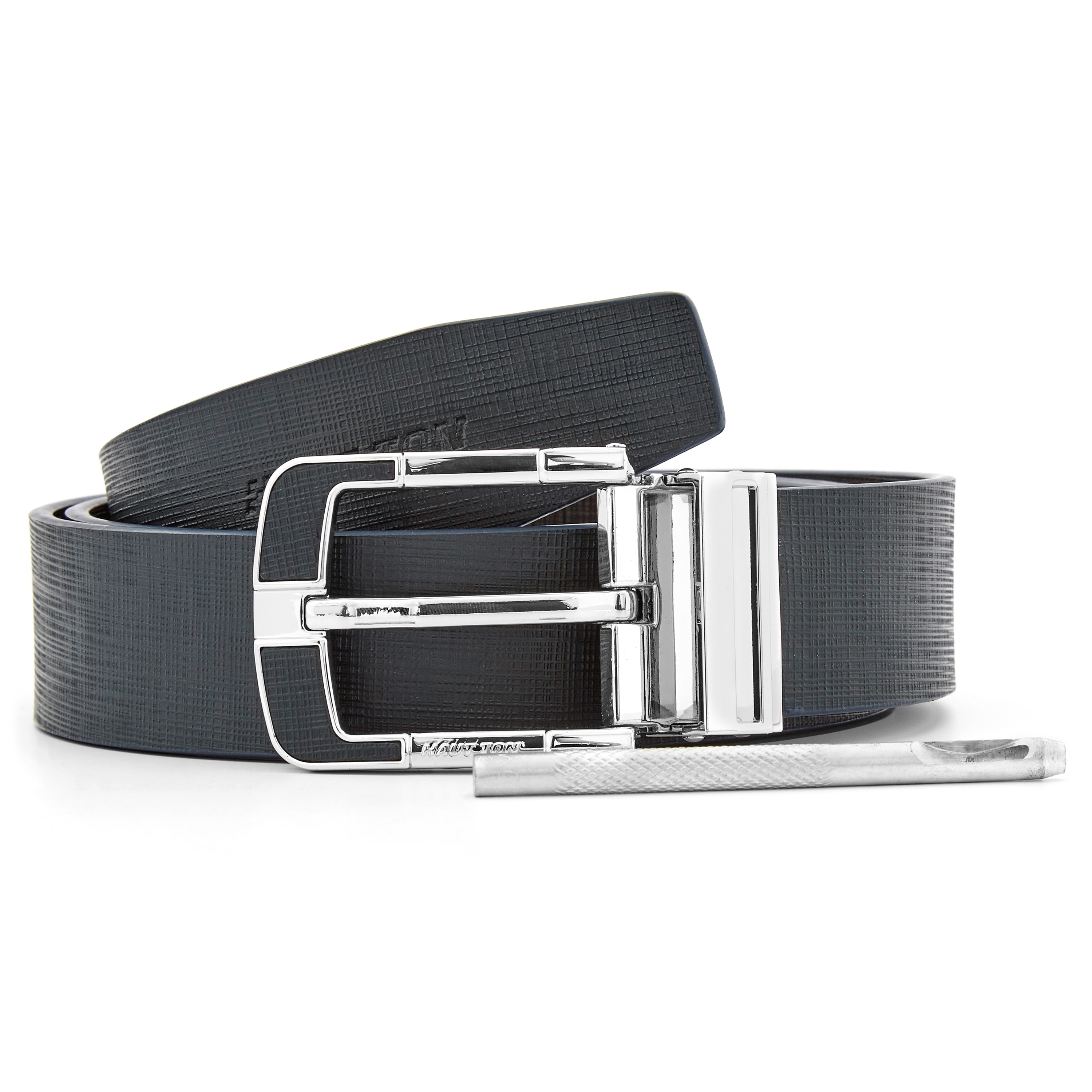 Blauw met Zilver Leren Riem - 3