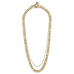Set de 2 colliers assortis : chaîne Figaro dorée et chaîne légère à maillons ovales 