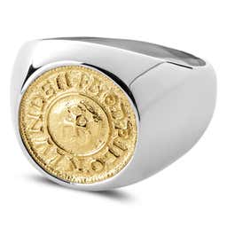 Makt | Silver-Tone Stainless Steel With Gold-Tone Viking Coin Signet Ring