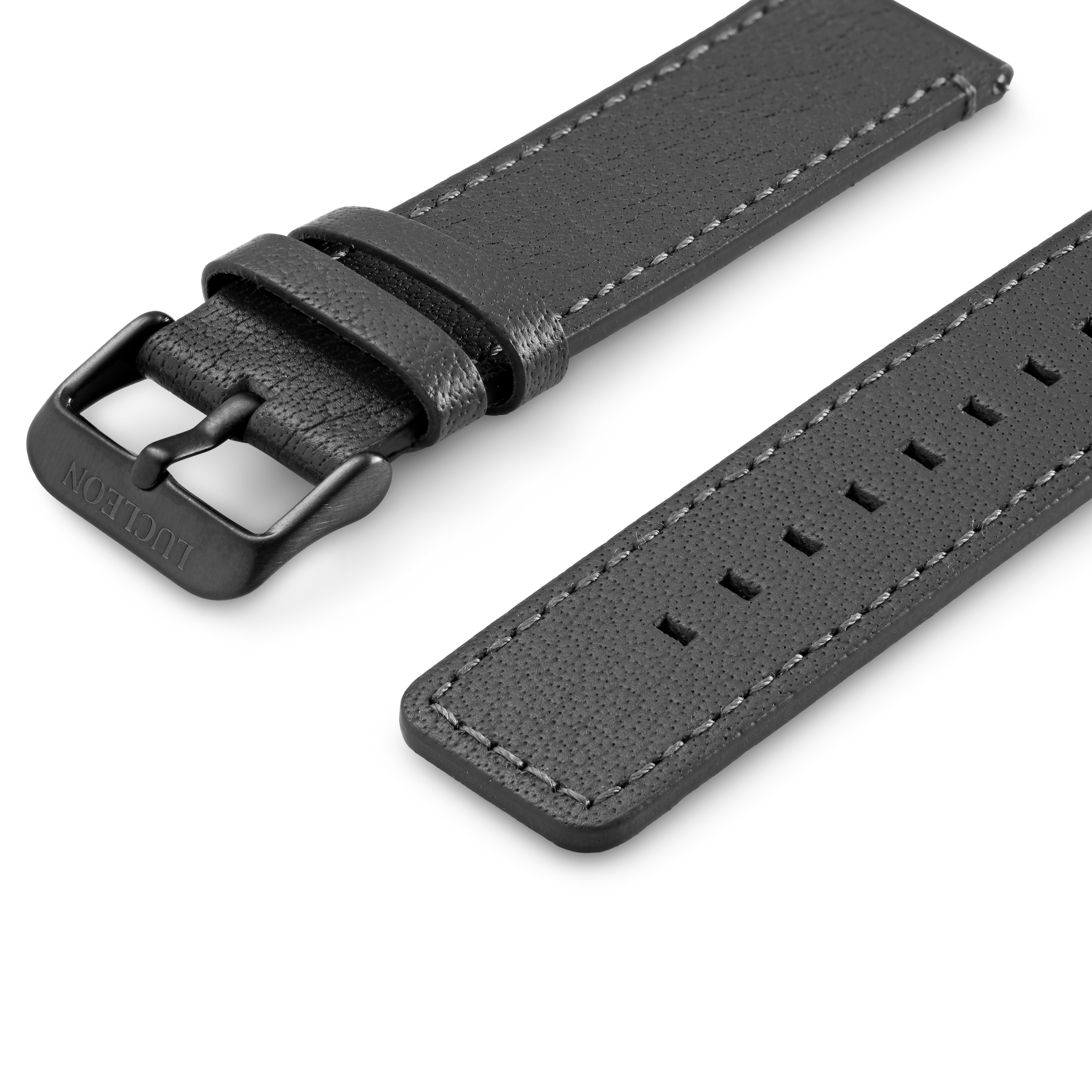 Grijs Lederen Horlogebandje met Zwarte Gesp - 2