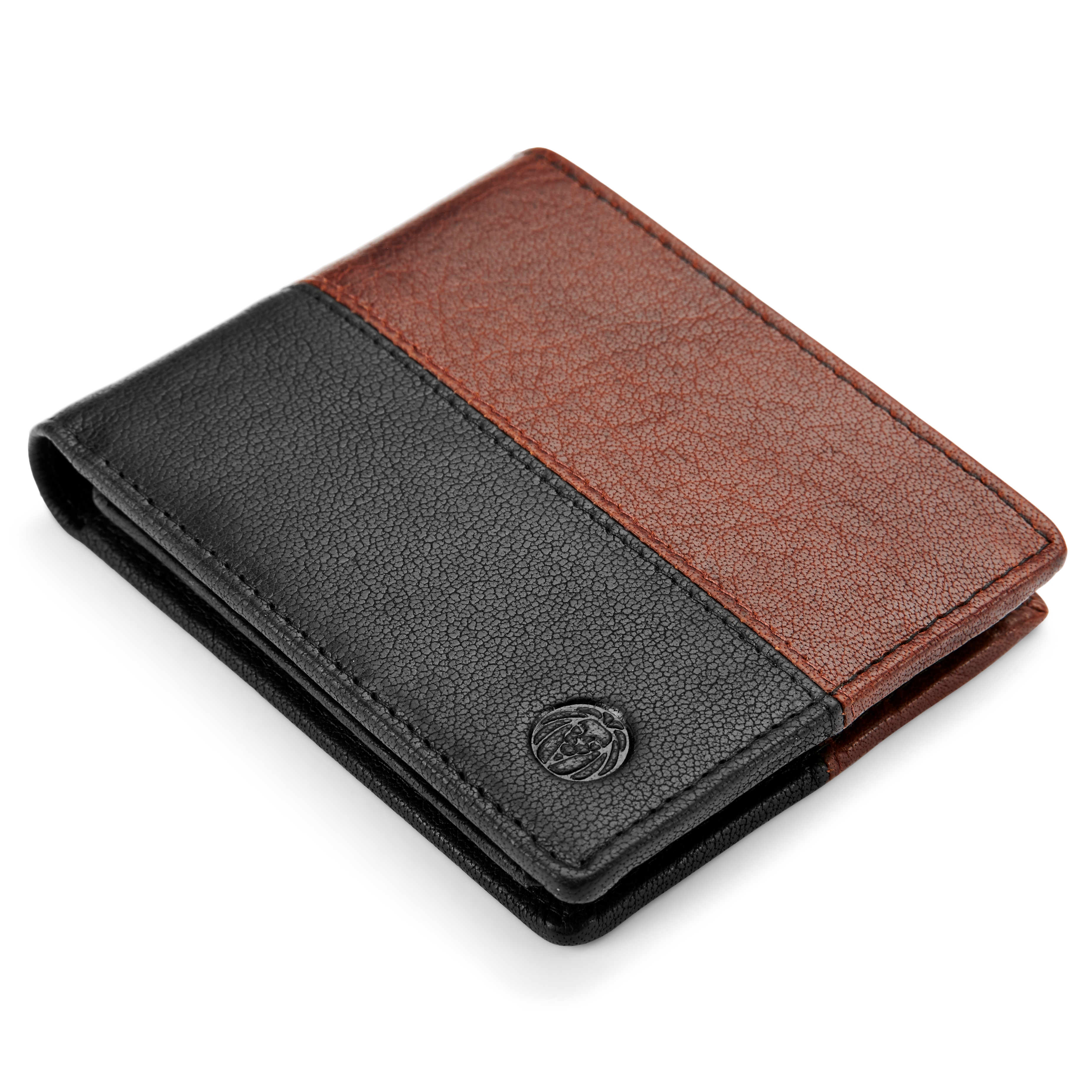 Montreal Svart og Lysebrun Skinnlommebok med Søm - 6