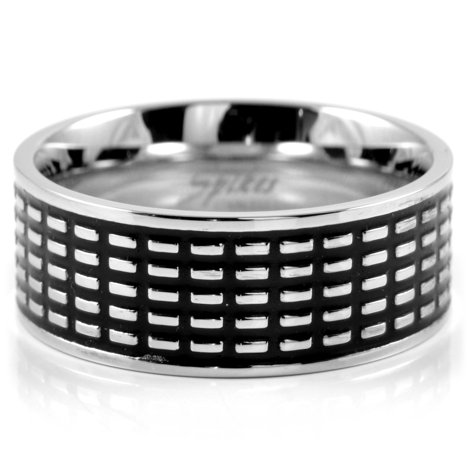 Ingesneden Stalen Ring met Zwart Detail - 2