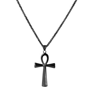 Náhrdelník s príveskom v tvare kríža Ankh v čiernej farbe 