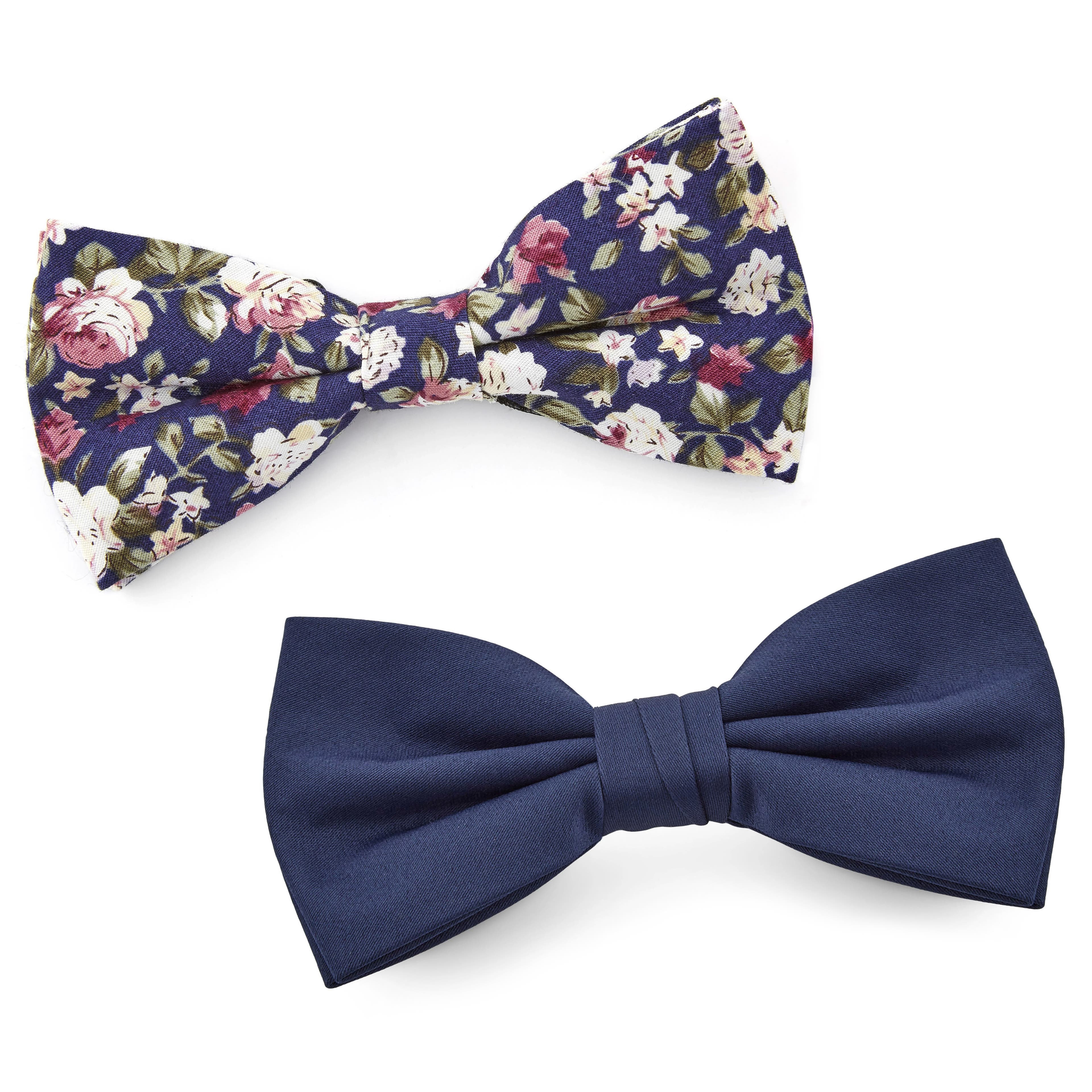 Blue Floral Pre-Tied Bow Tie Set