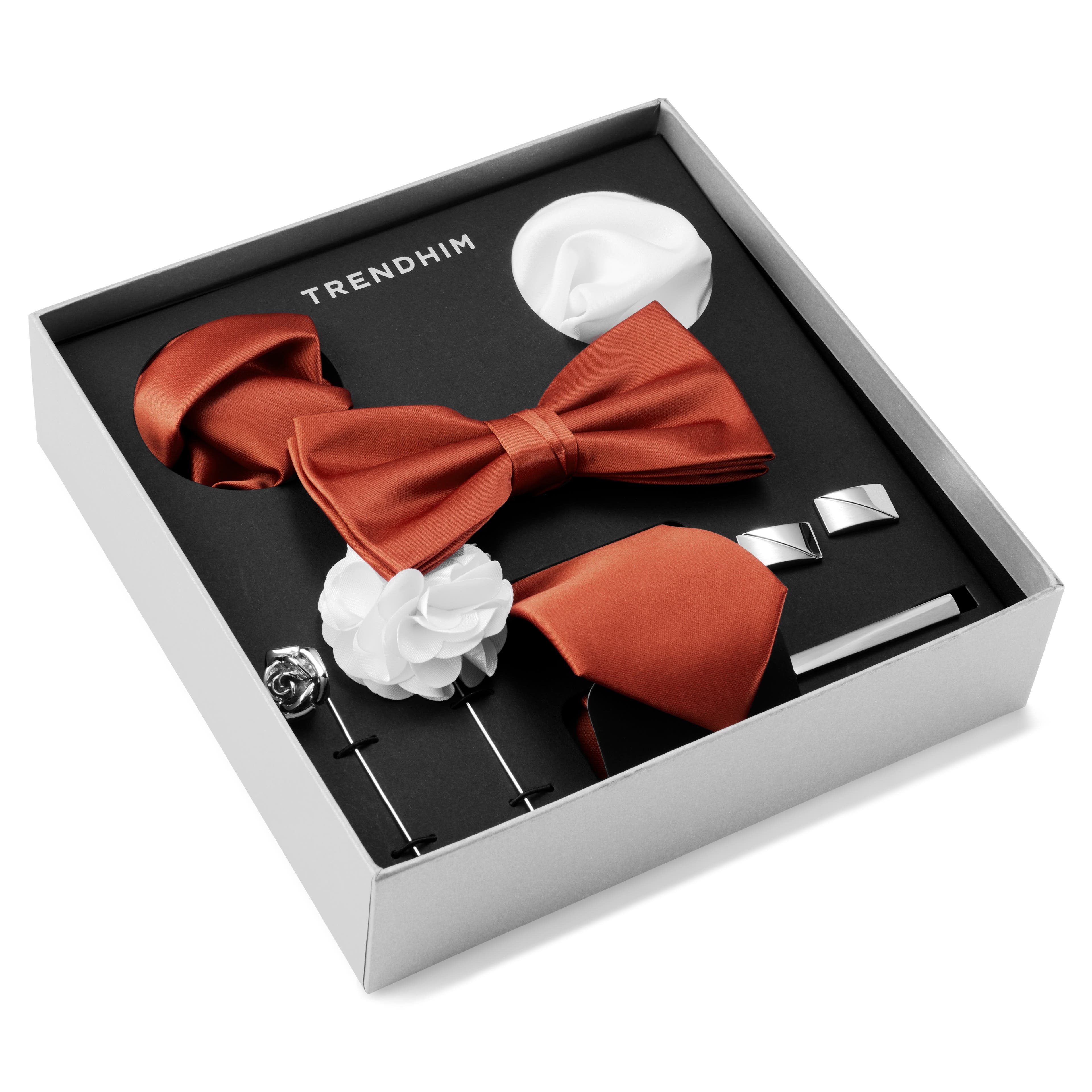 Anzug Accessoire Geschenkbox | Set aus Terrakotta, Weiß und Silber