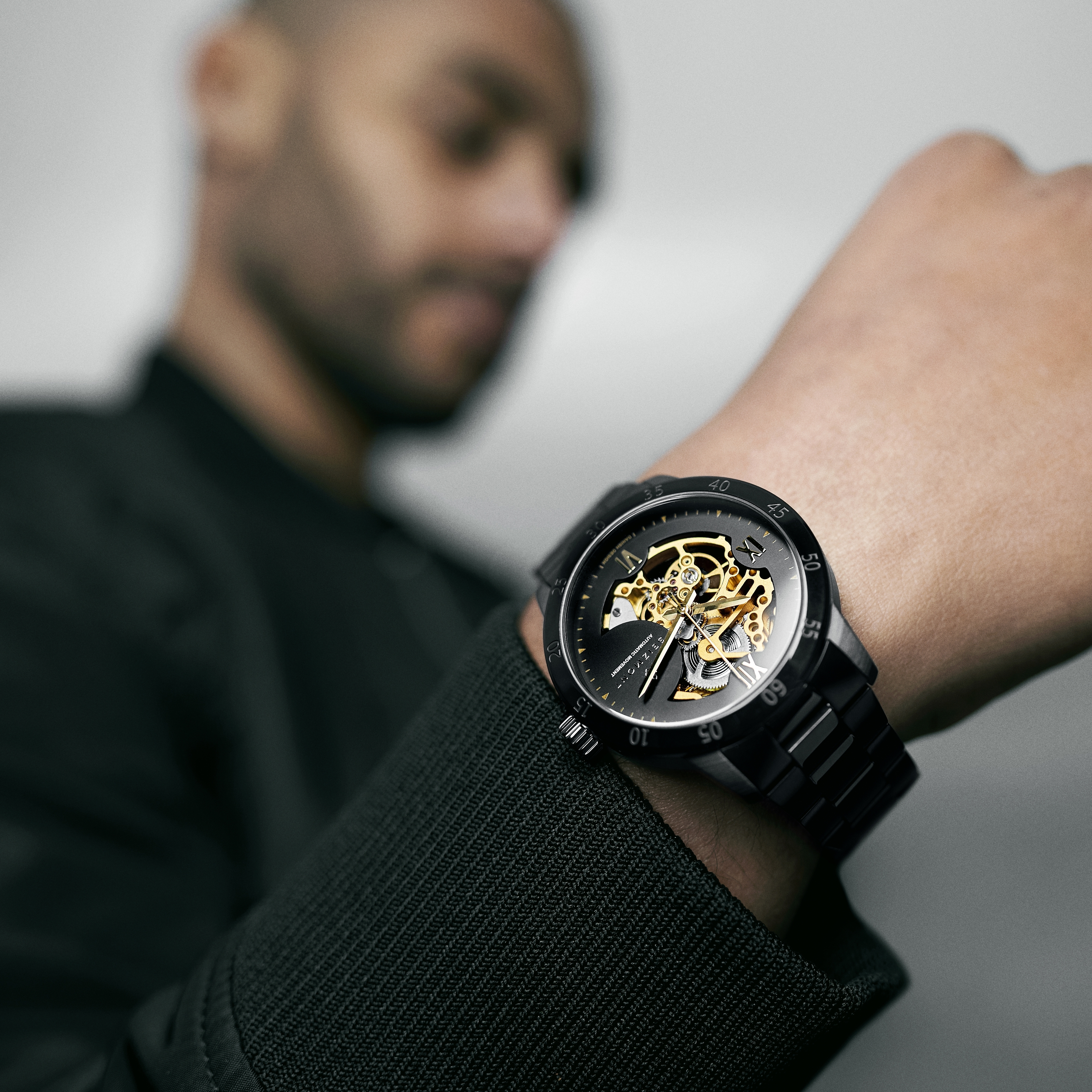Dante II | Black Skeleton Watch with Gold-tone Movement - 4