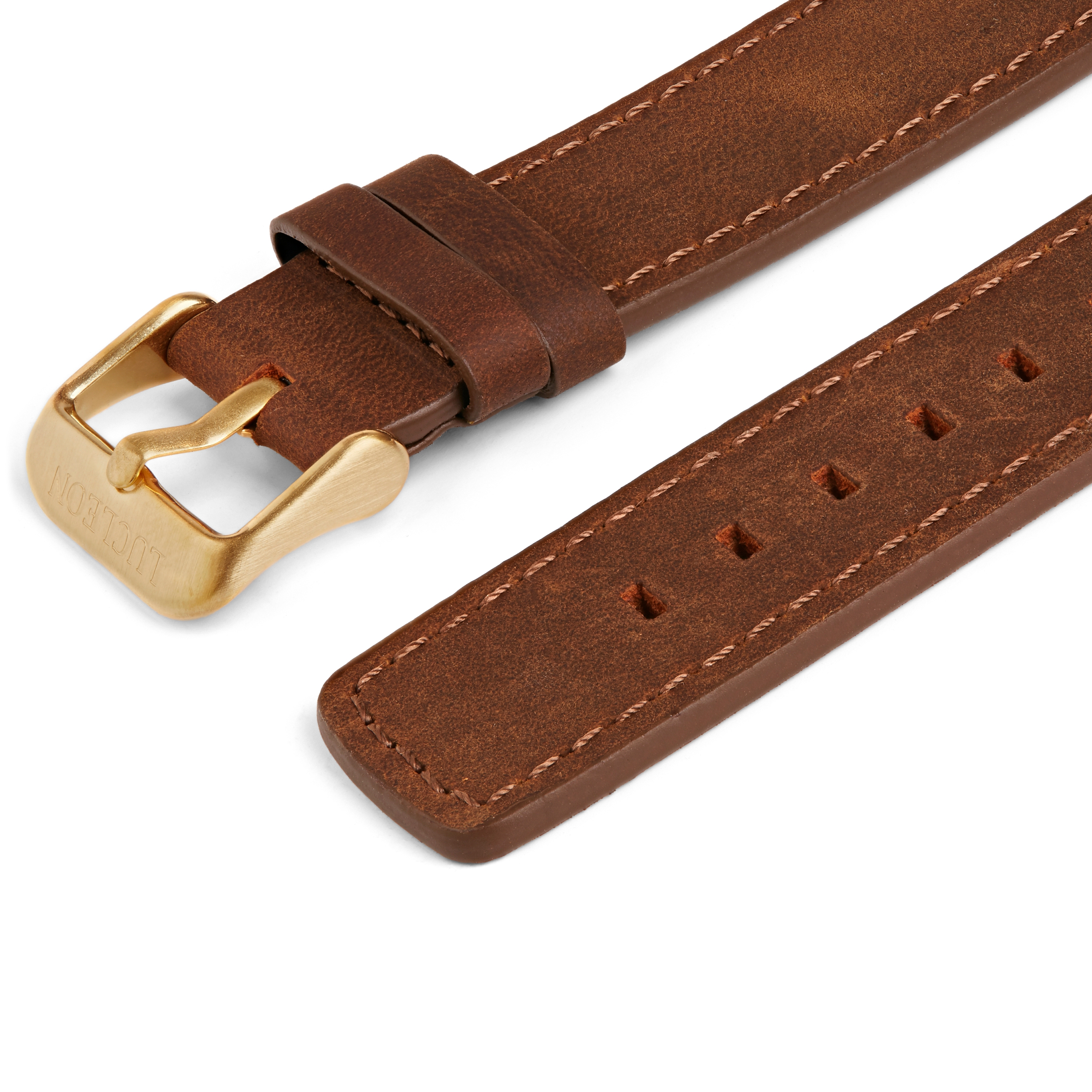 Světle hnědý a zlatý řemínek na hodinky se světle hnědými stehy - 2