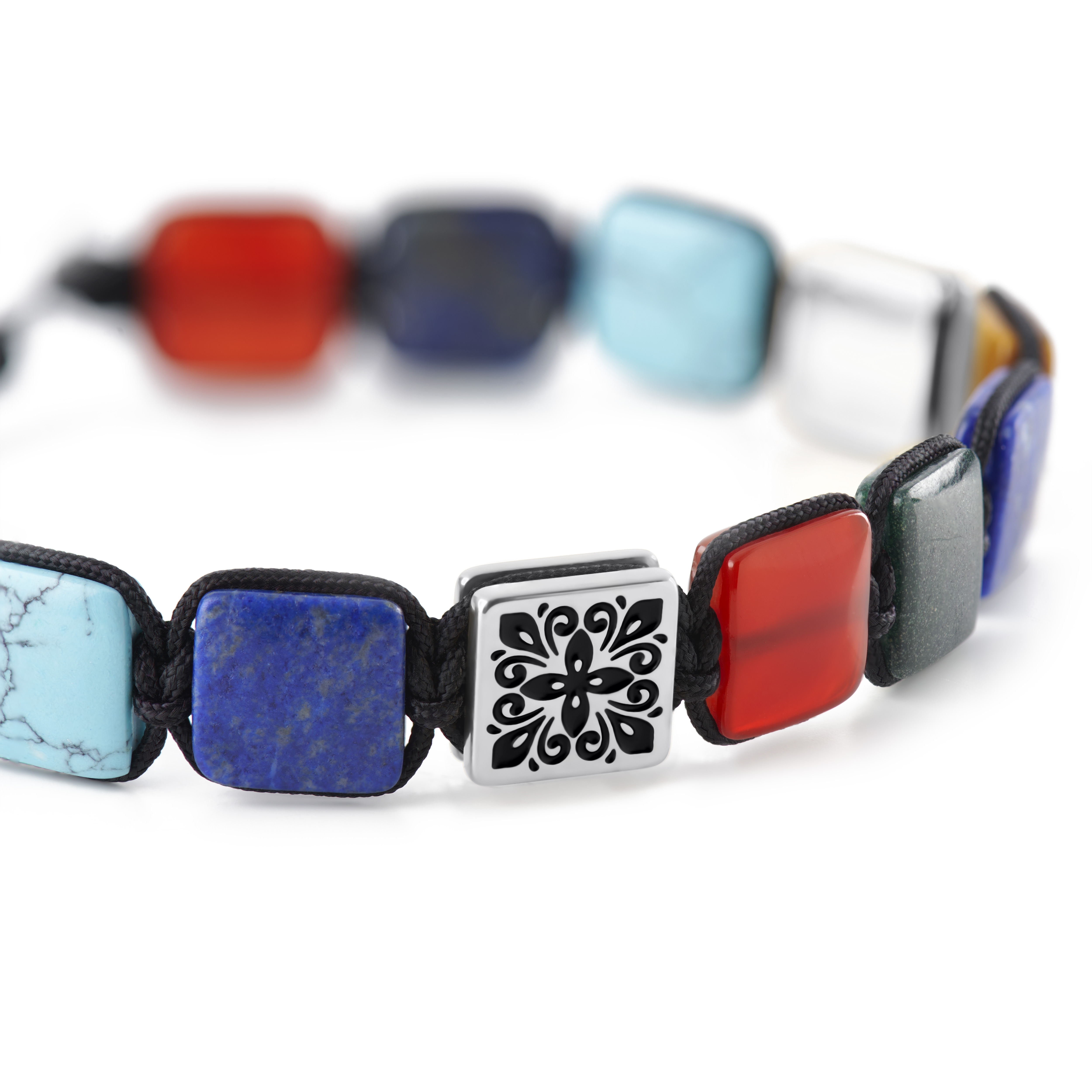 Elysian | Sølvtonet Armbånd av flate flerfargede natursteiner - 2