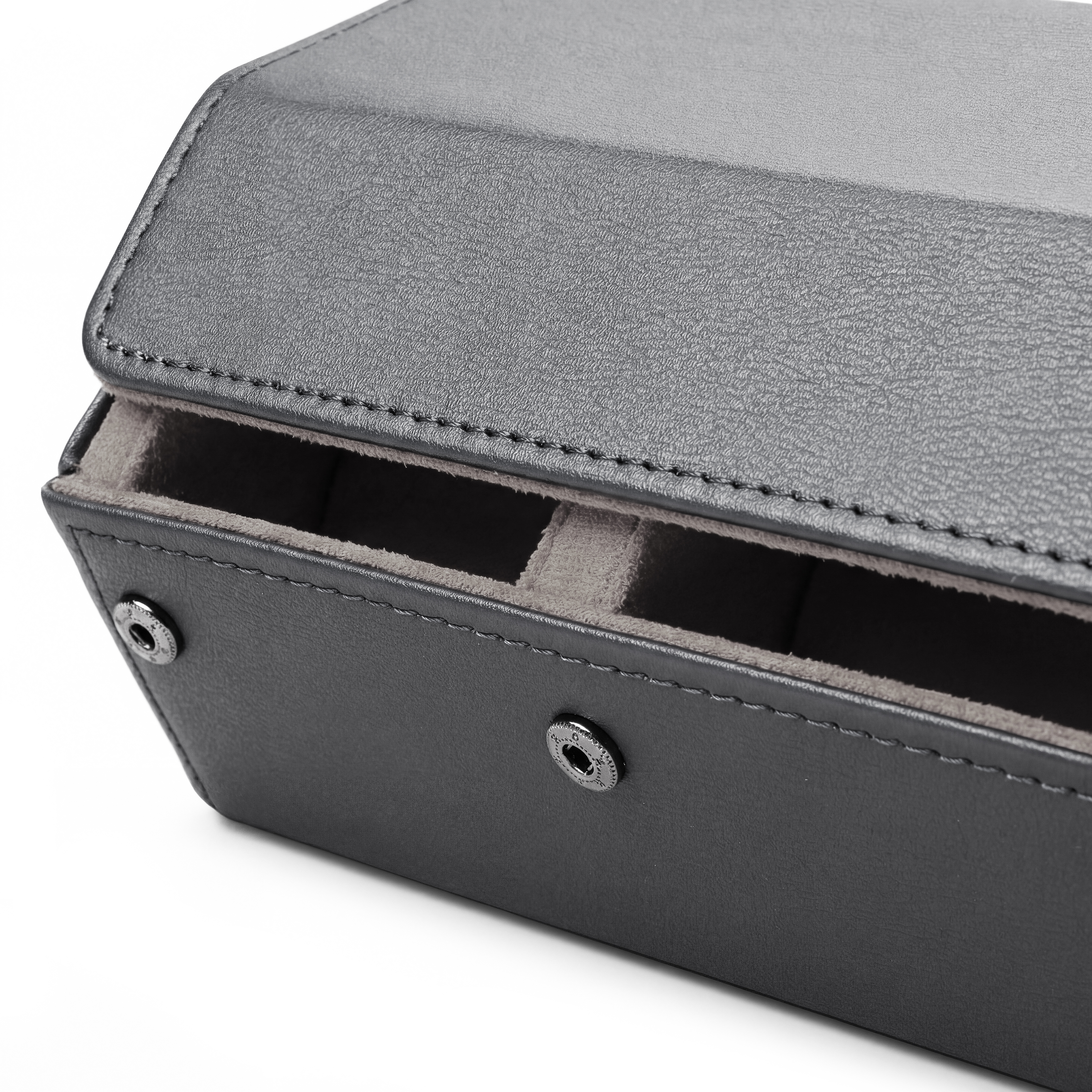 Hexa | Black & Grey Faux Leather Hexagonal Watch Box - 6 Watches - 4