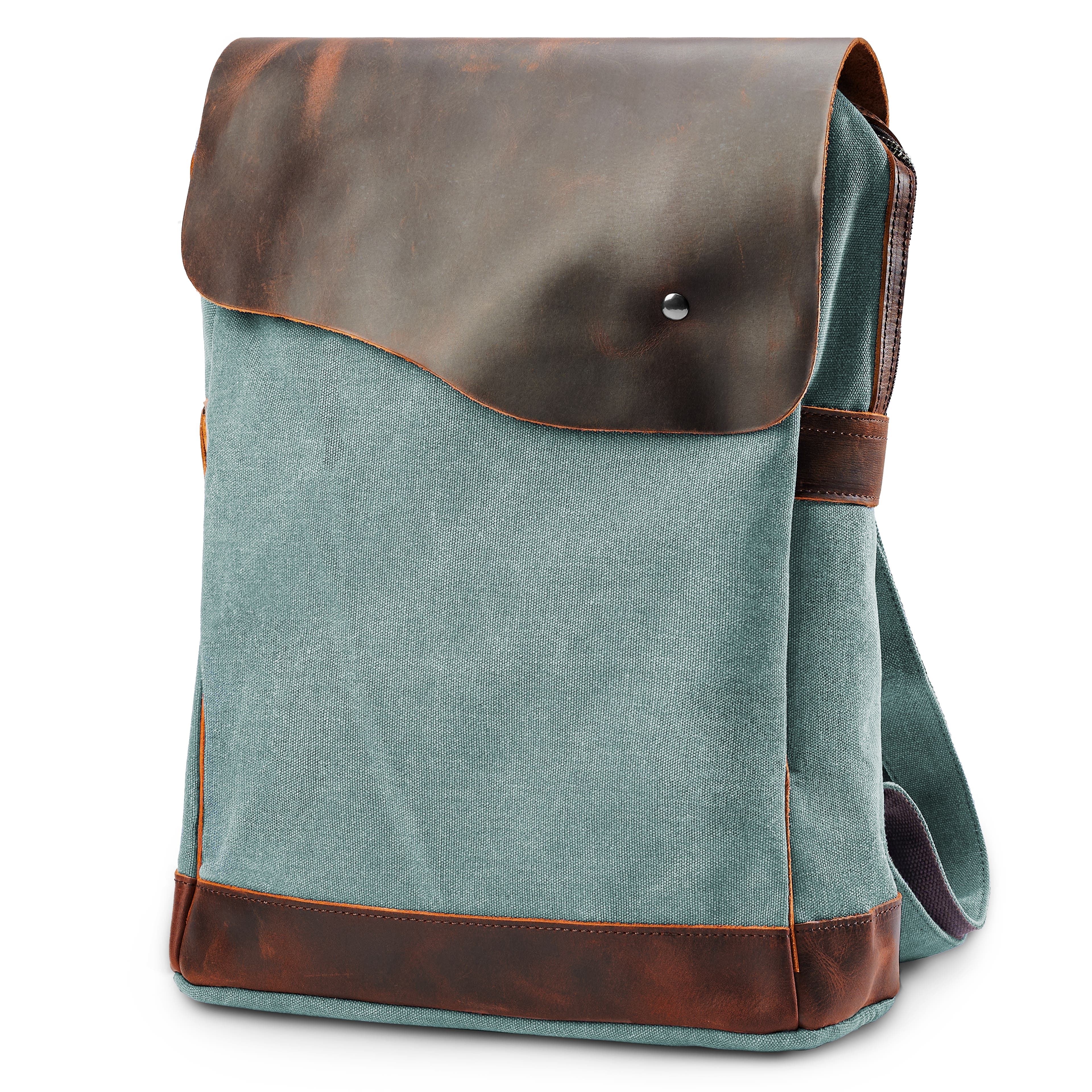 Retro Mint Green Canvas & Dark Leather Backpack
