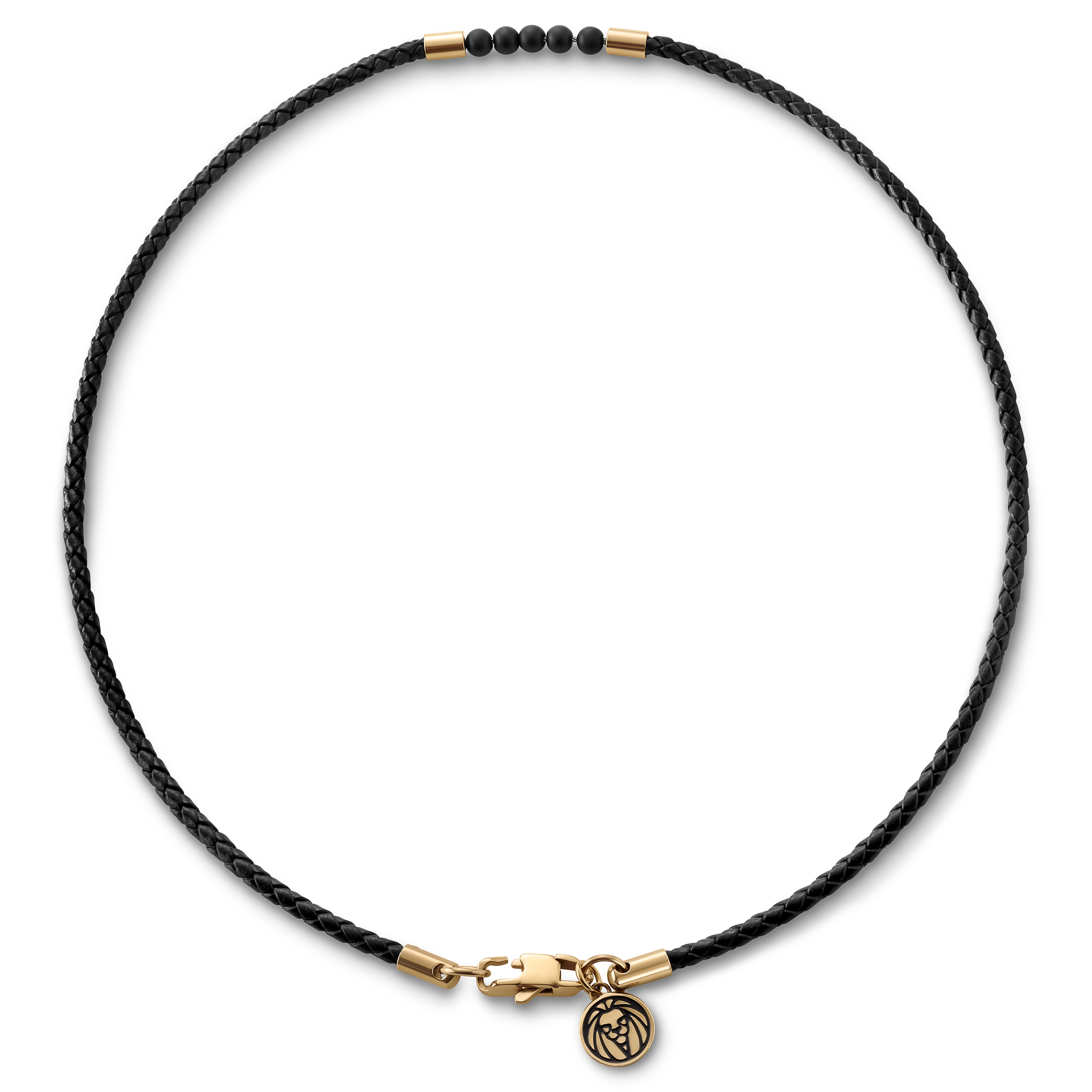 Tenvis | 3 mm Gold-tone Onyx Leather Necklace - 5
