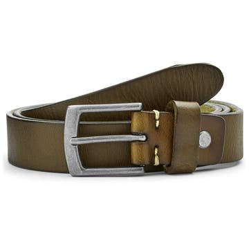 Slim Olive Green Italian Leather Belt