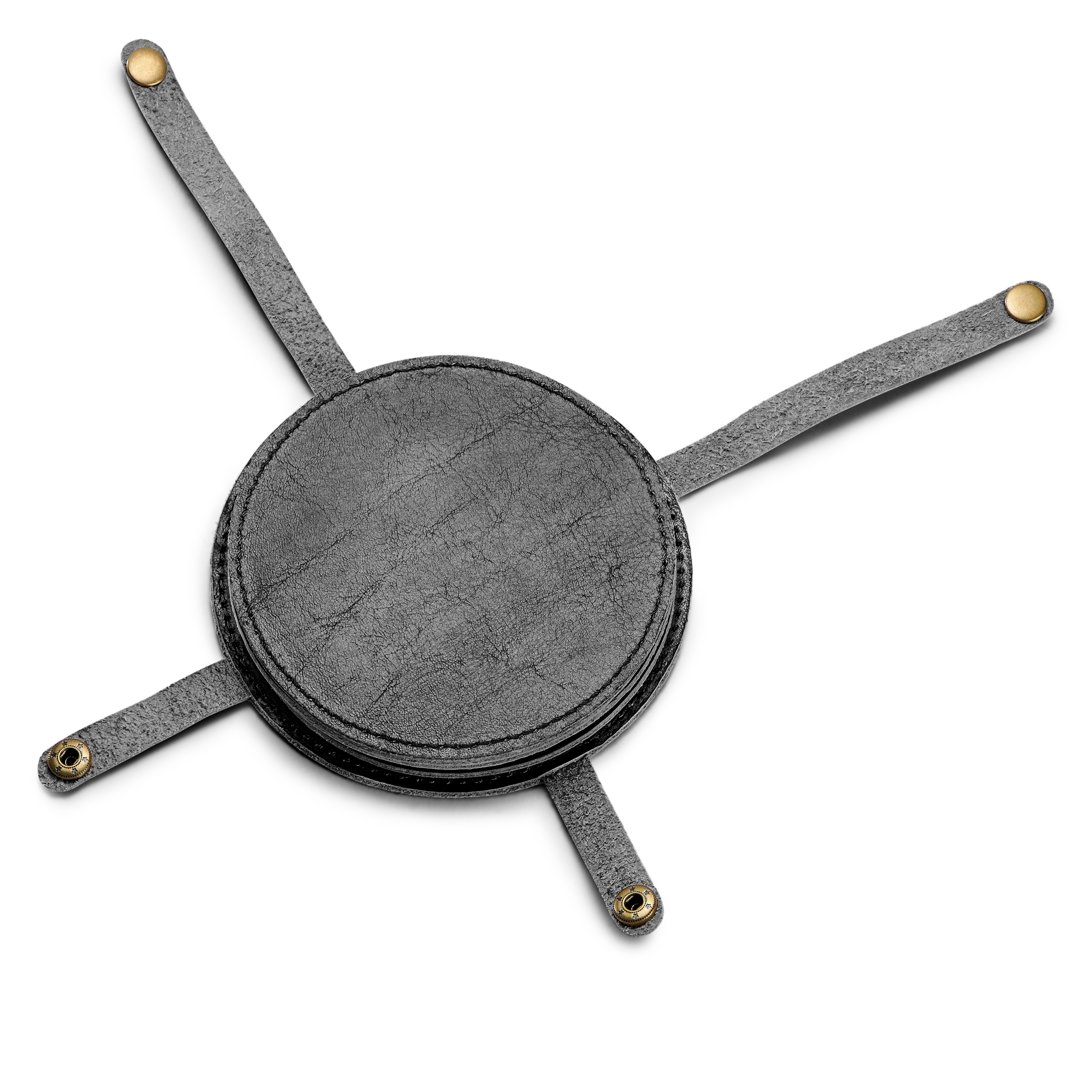 Leather Drink Coasters and Holder x4 | Black & Round - 4