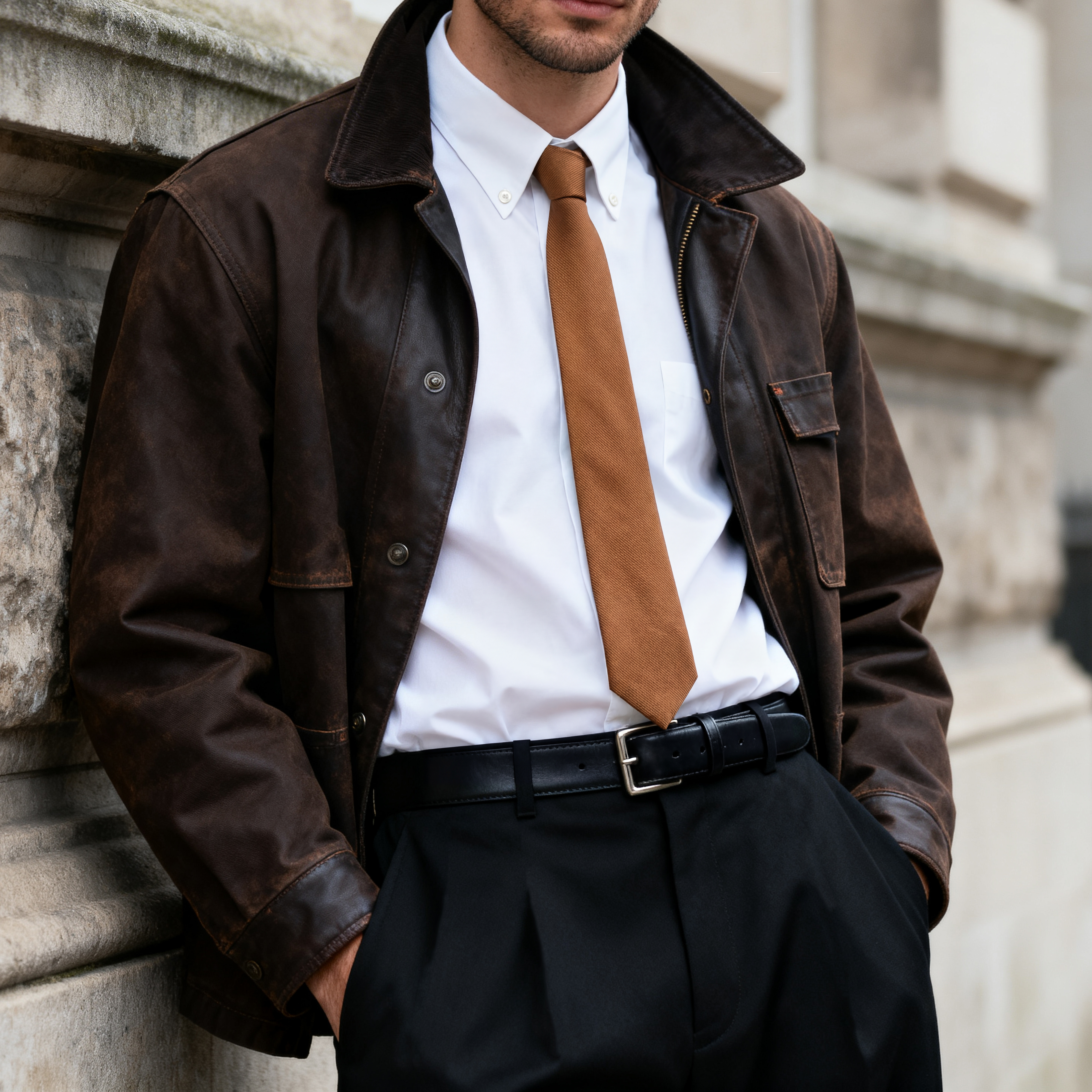 6 cm rūdžių spalvos grosgrėno siauras kaklaraištis - 2