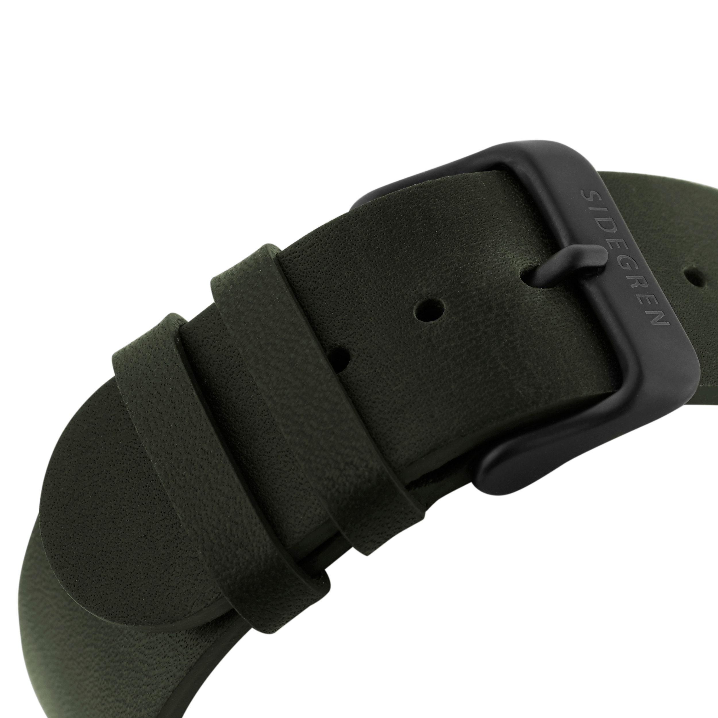 Revil | Black Chronograph Watch With Black Dial, Pale Yellow Details & Olive Green Leather Strap - 4