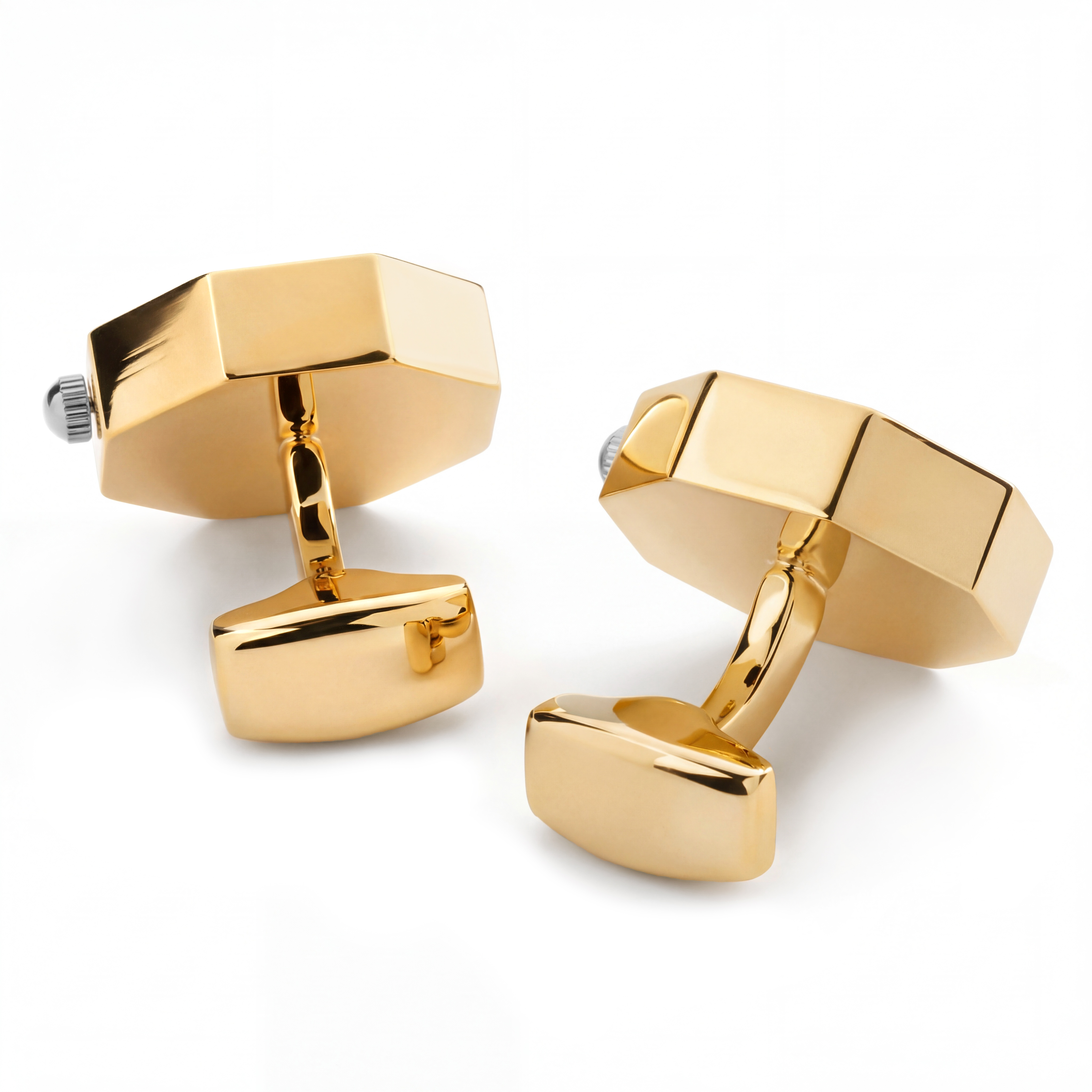 Manchetknopen met mechanisch binnenwerk – Goudkleurig met zilverkleurig middenstuk - 2