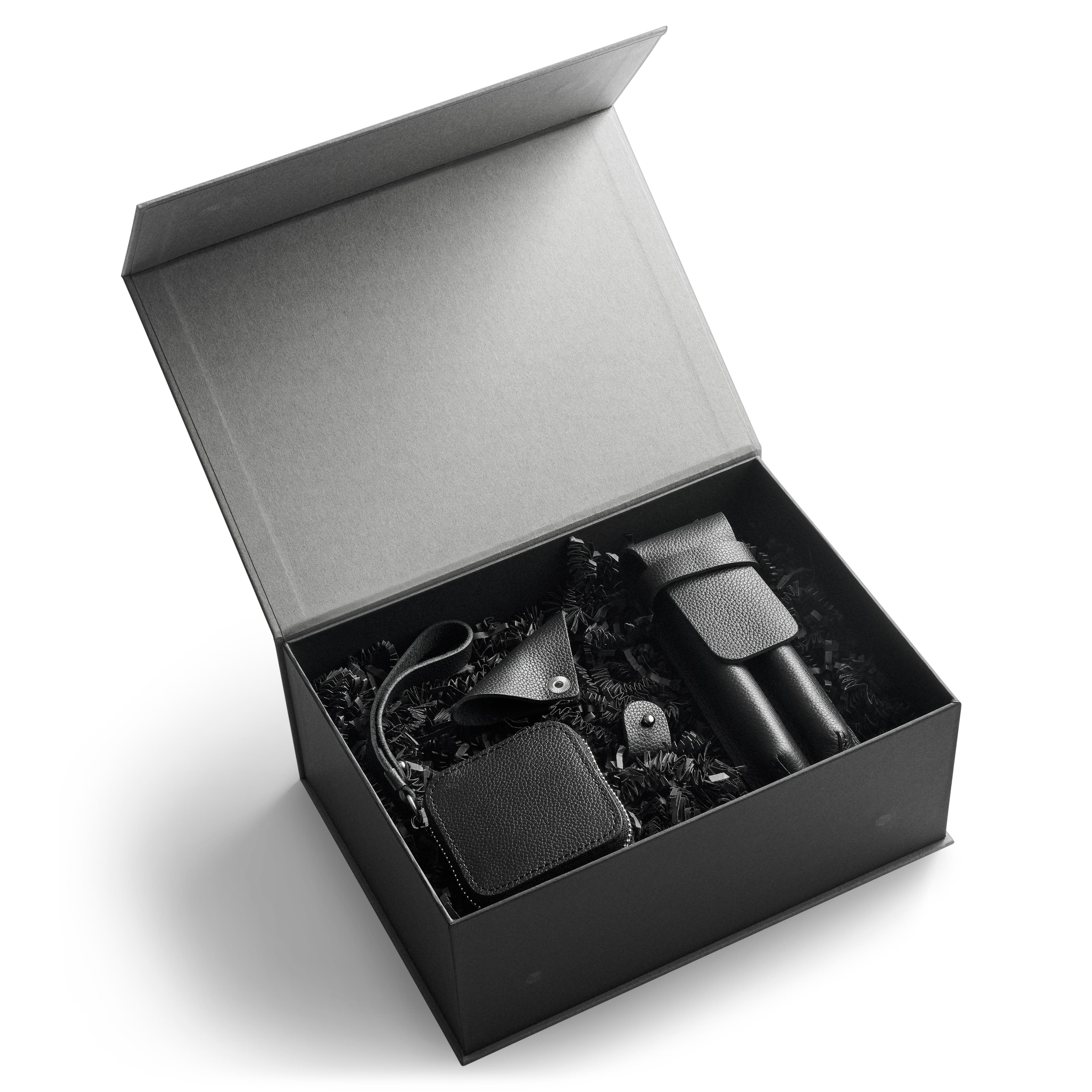 Deluxe darčeková krabička s profesionálmi organizérmi | Čierna koža