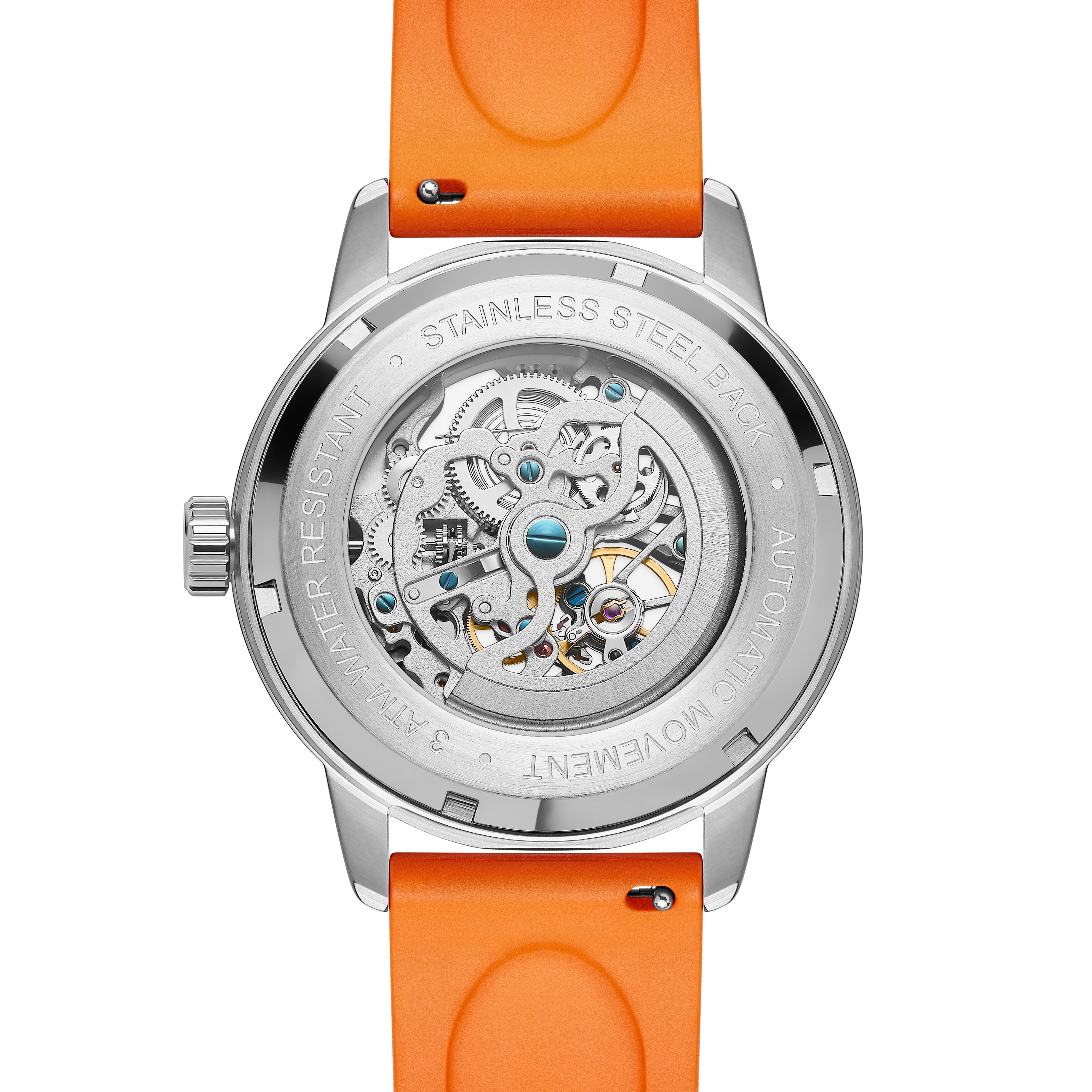 Dante II | Montre squelette orange avec bracelet en caoutchouc - 3