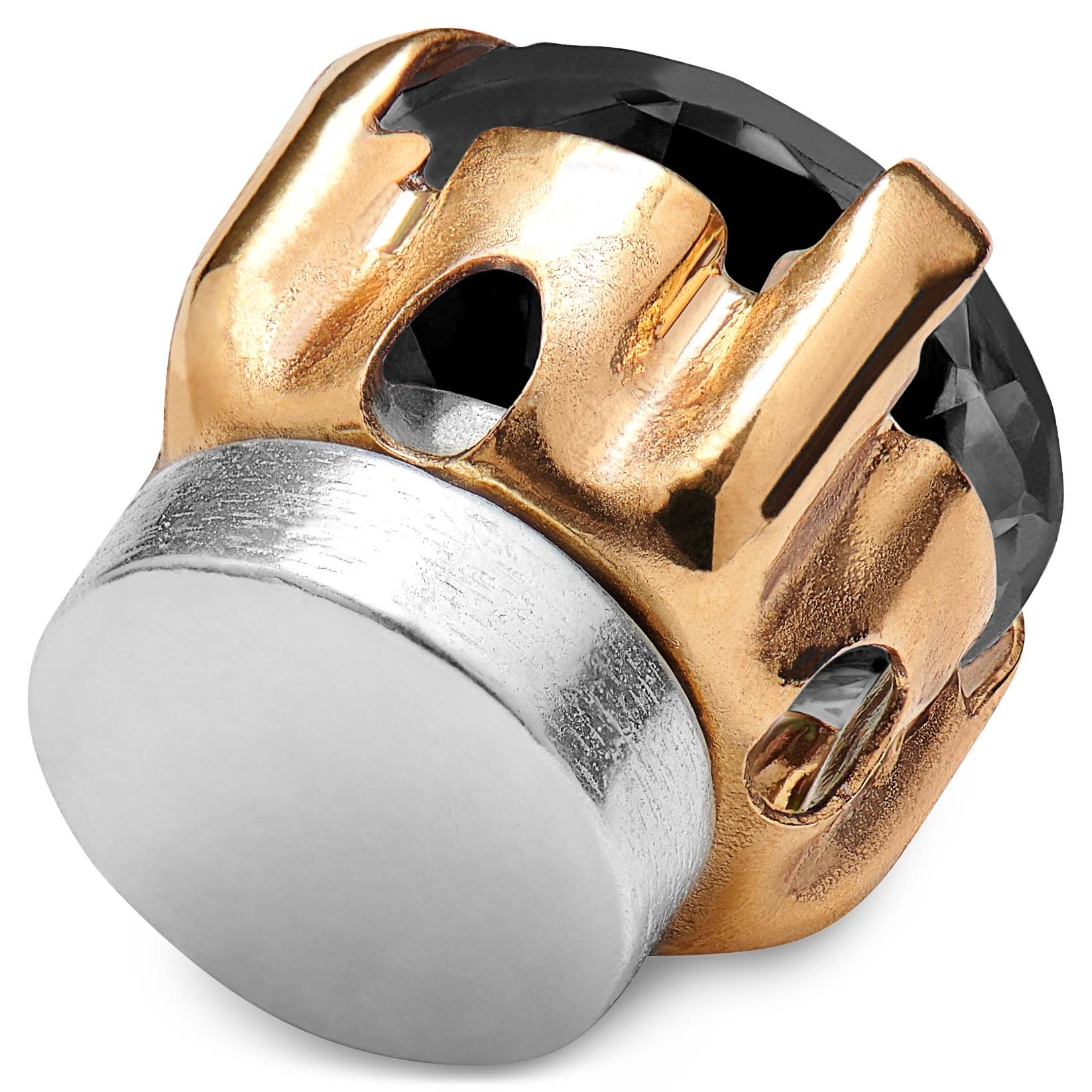 Magnetická náušnice ve zlaté barvě s černým zirkonem  - 2