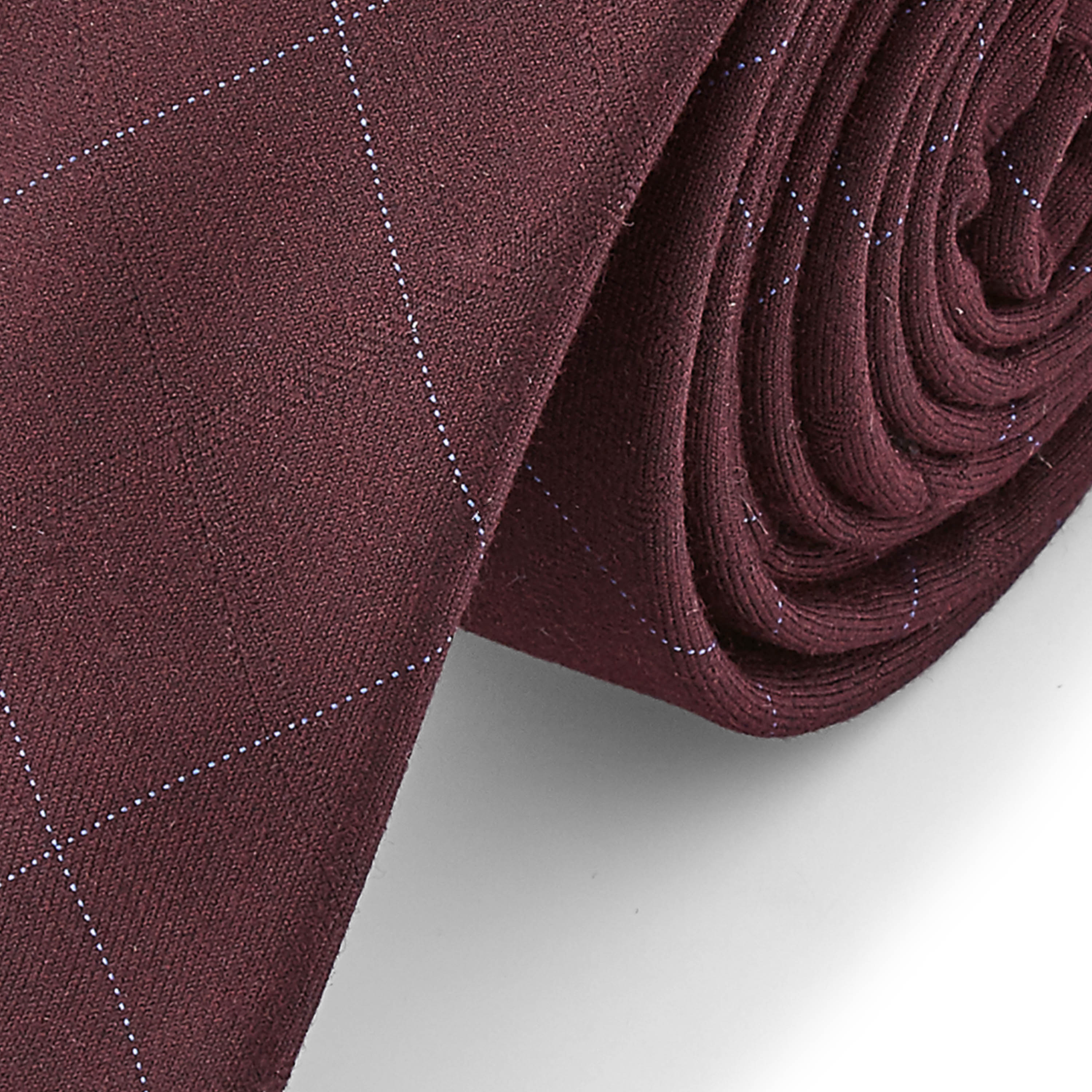 Burgundy Checkered Tie - 2