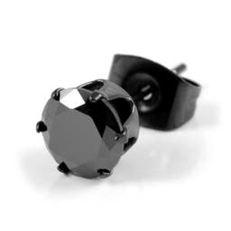 8 mm Black Round Zirconia & Black Stainless Steel Stud Earring