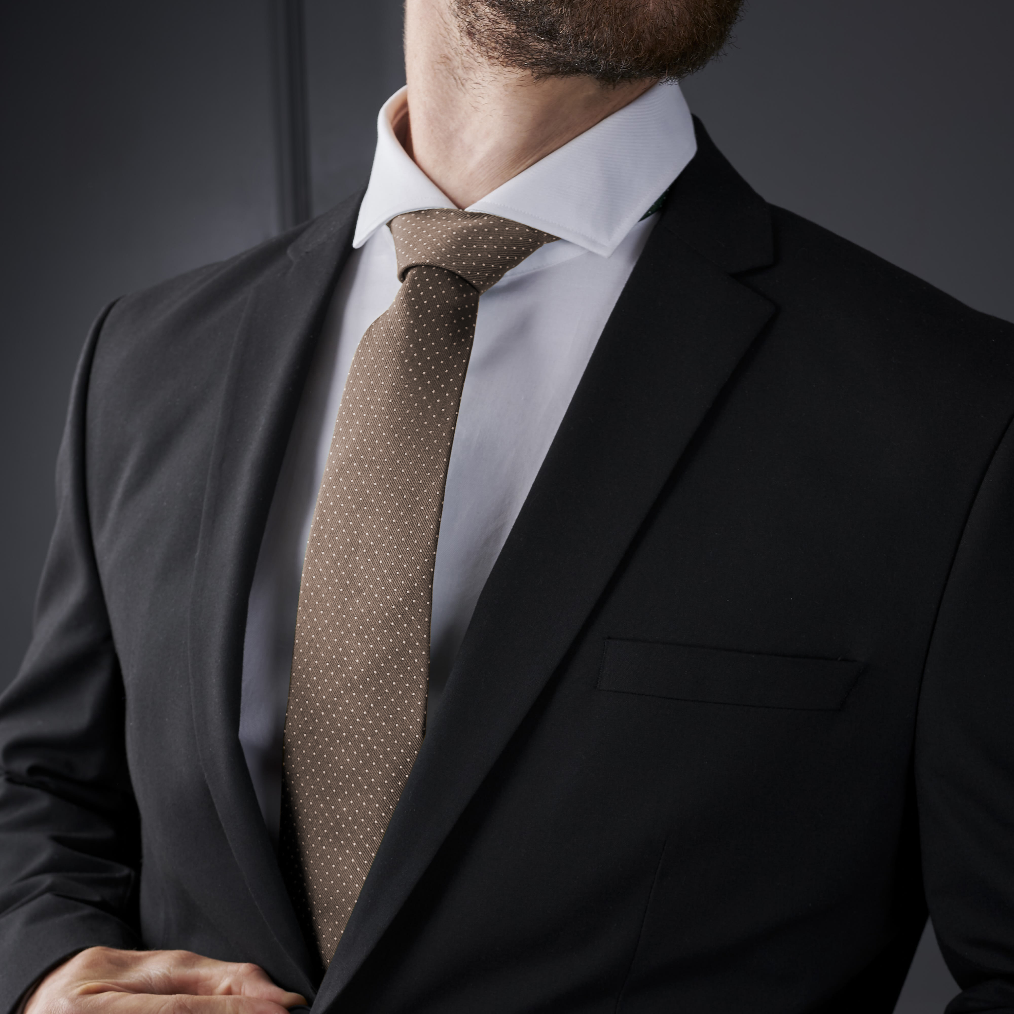 Wide Beige Polka Dot Silk Tie - 3