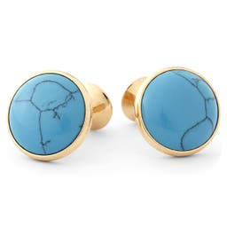 Round Gold-Tone & Turquoise Blue Gemstone Cufflinks