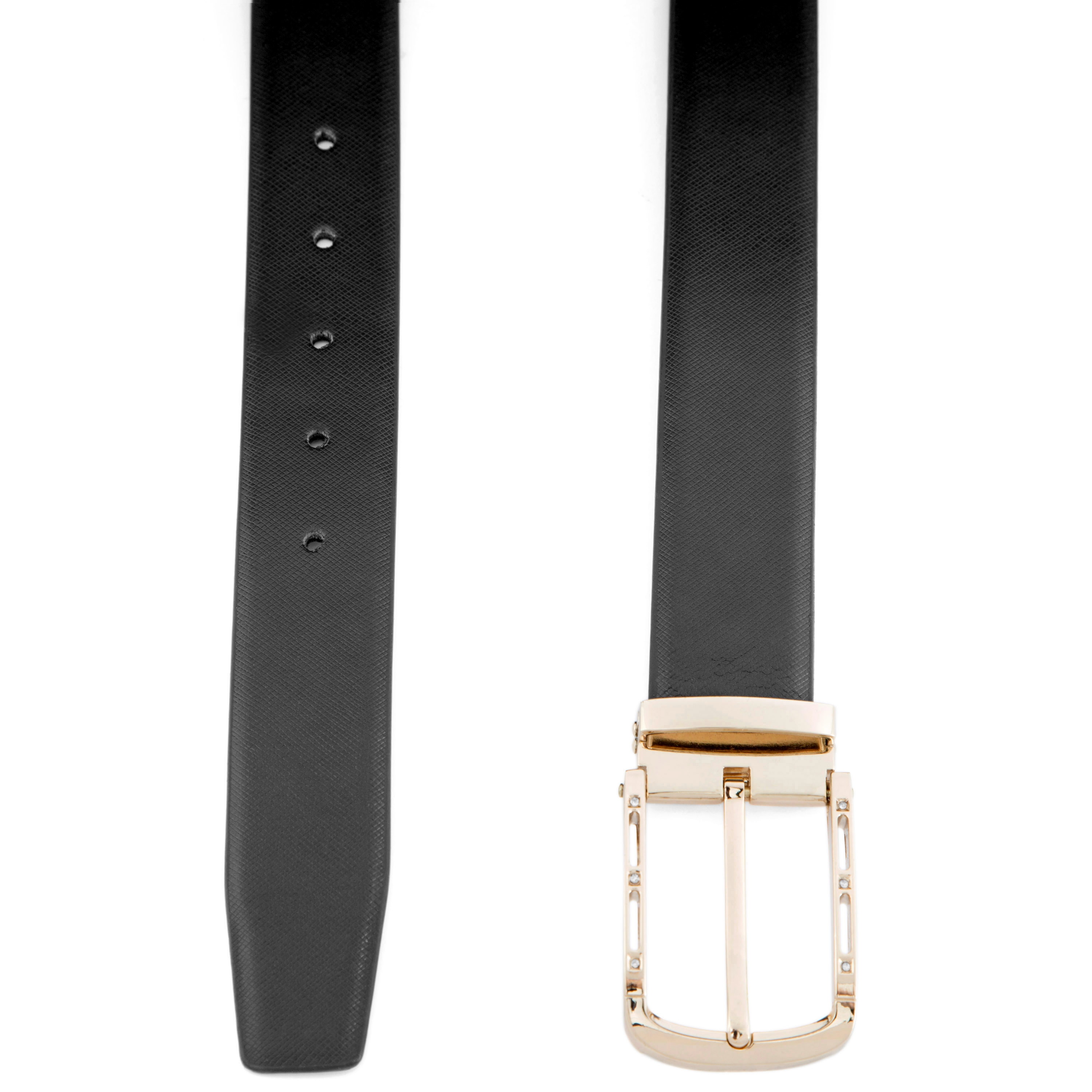 Schwarz/Goldener Ledergürtel mit Zirkonia  - 2