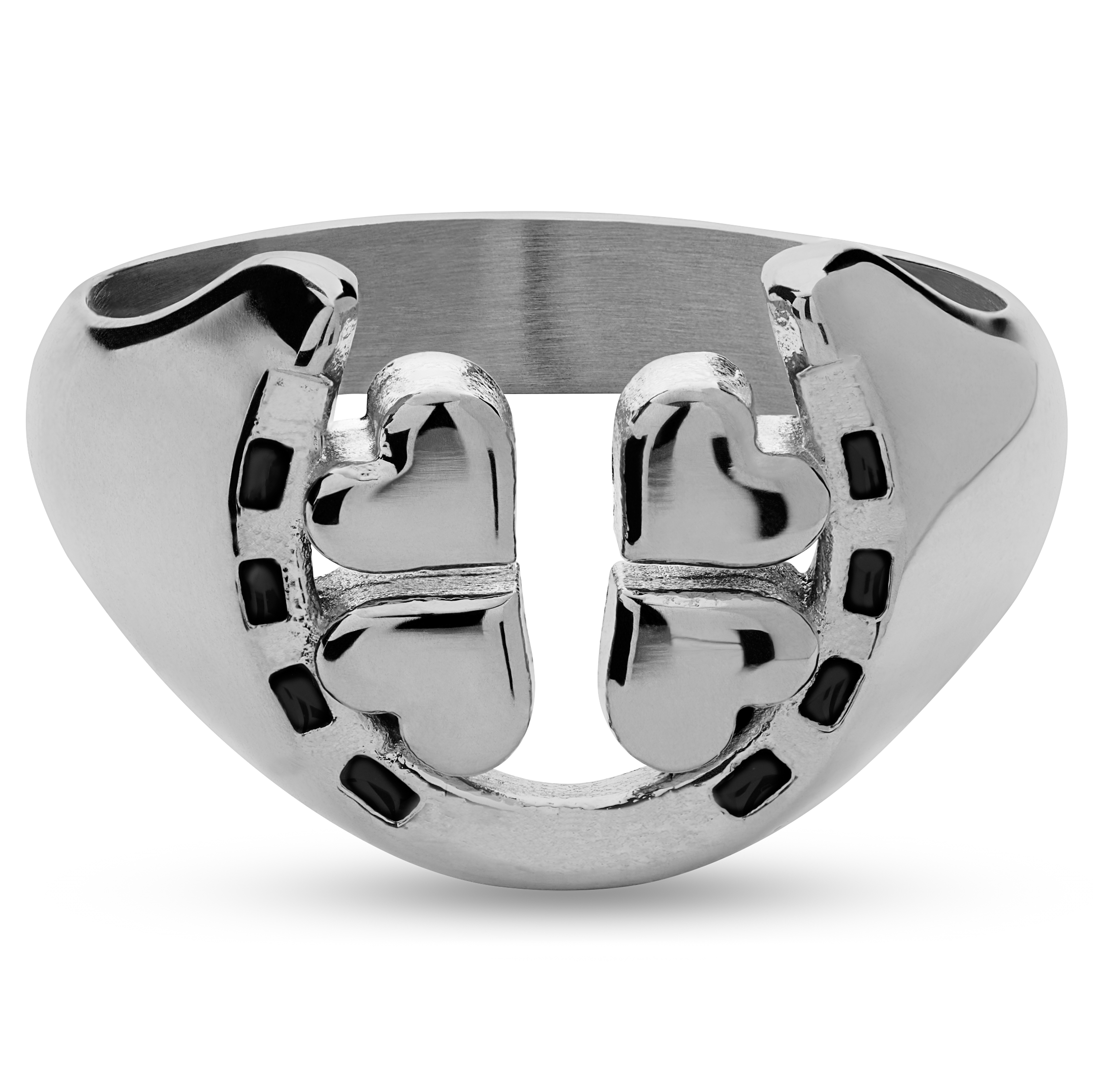 Ace | Silberfarbener Siegelring mit 4-blättrigem Kleeblatt und Hufeisen - 6