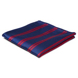 Pochette de costume en soie bleu marine à rayures rouge écarlate