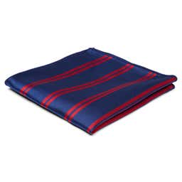 Navy Blue & Red Striped Silk Pocket Square