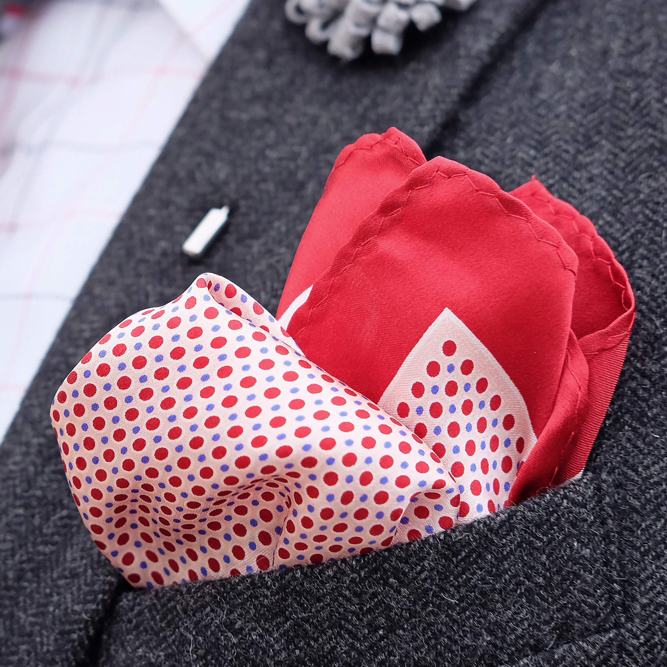 Red Polka Dots Silk Pocket Square - 3