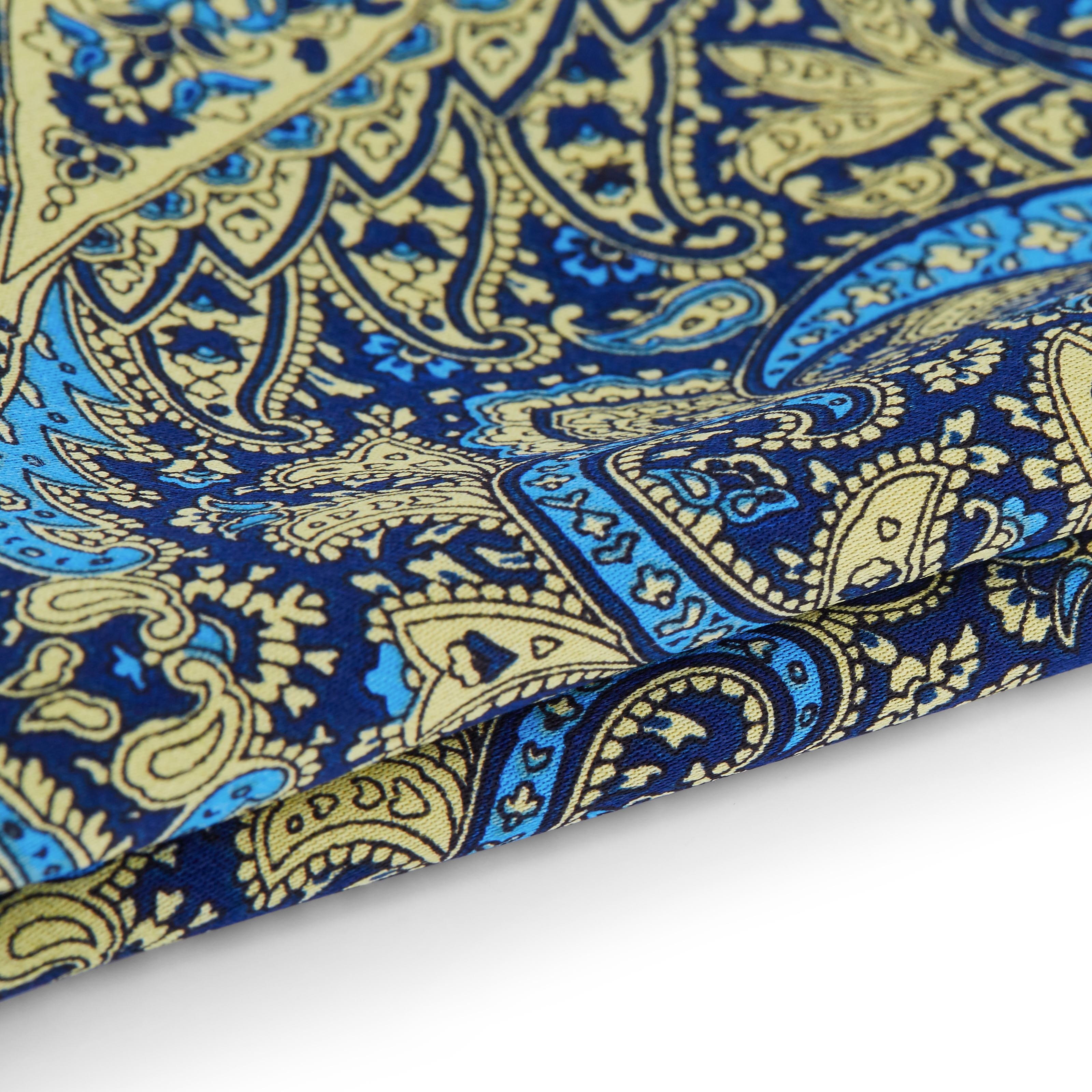 Cobalt Blue & Yellow Patterned Silk Pocket Square - 2