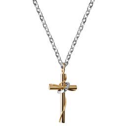 Silver-Tone Stainless Steel With Gold-Tone Cross & Silver-Tone Halo Cable Chain Necklace