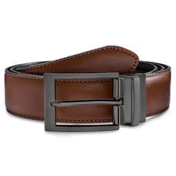 Vincio | Cinturón de cuero de grano completo reversible en marrón y negro