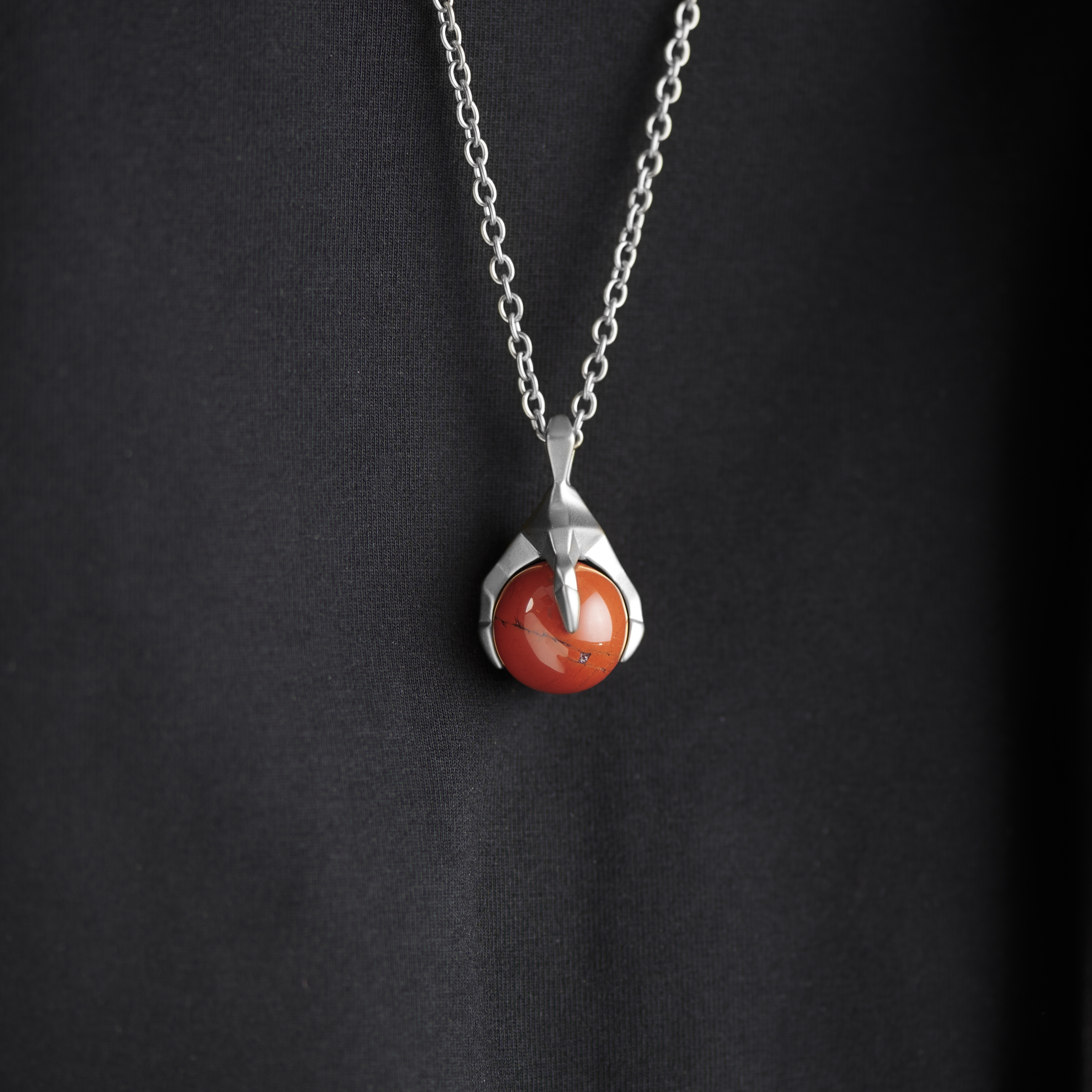 Jax Stainless Steel Claw Necklace with Red Jasper Stone - 5