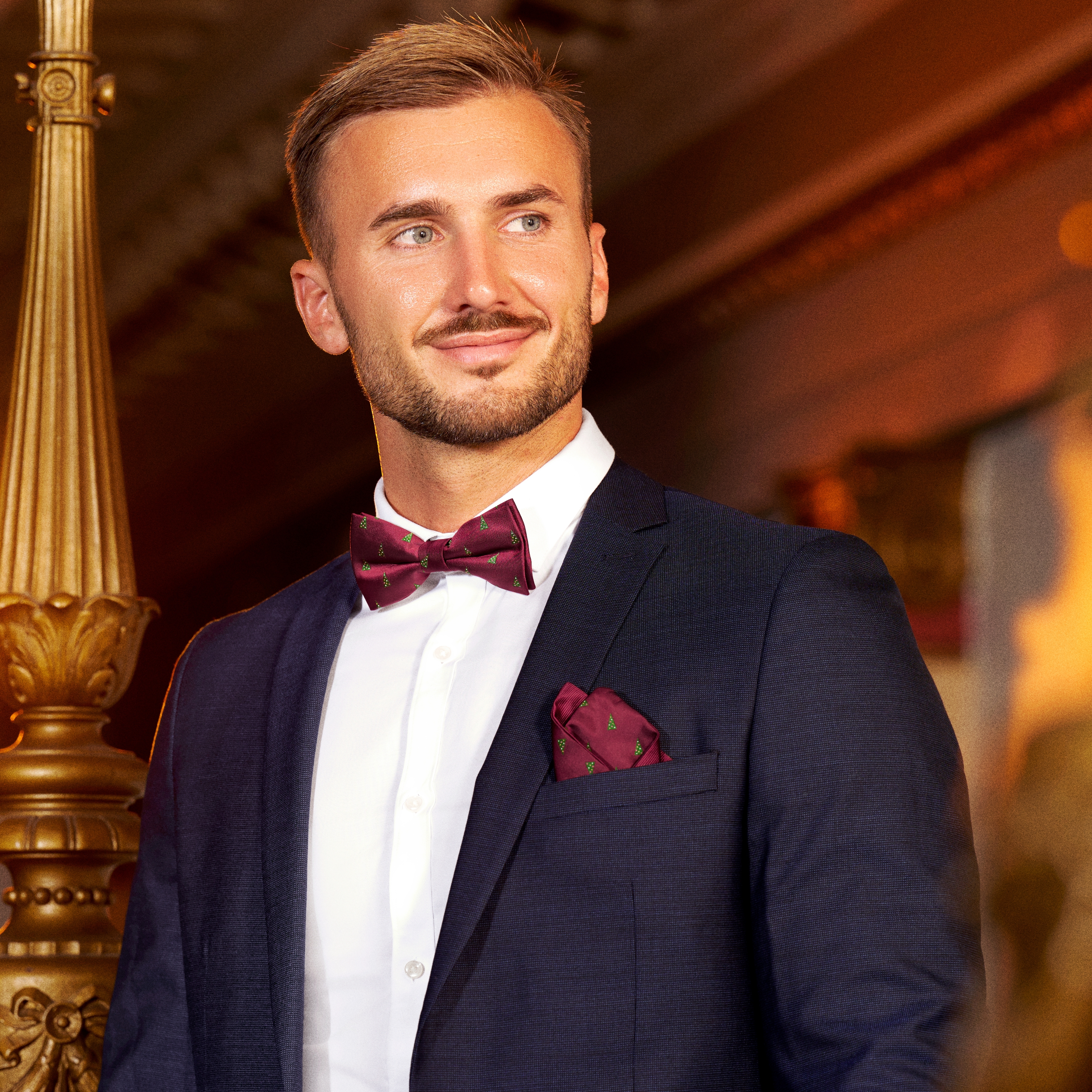 Burgundy Christmas Tree Pocket Square - 2