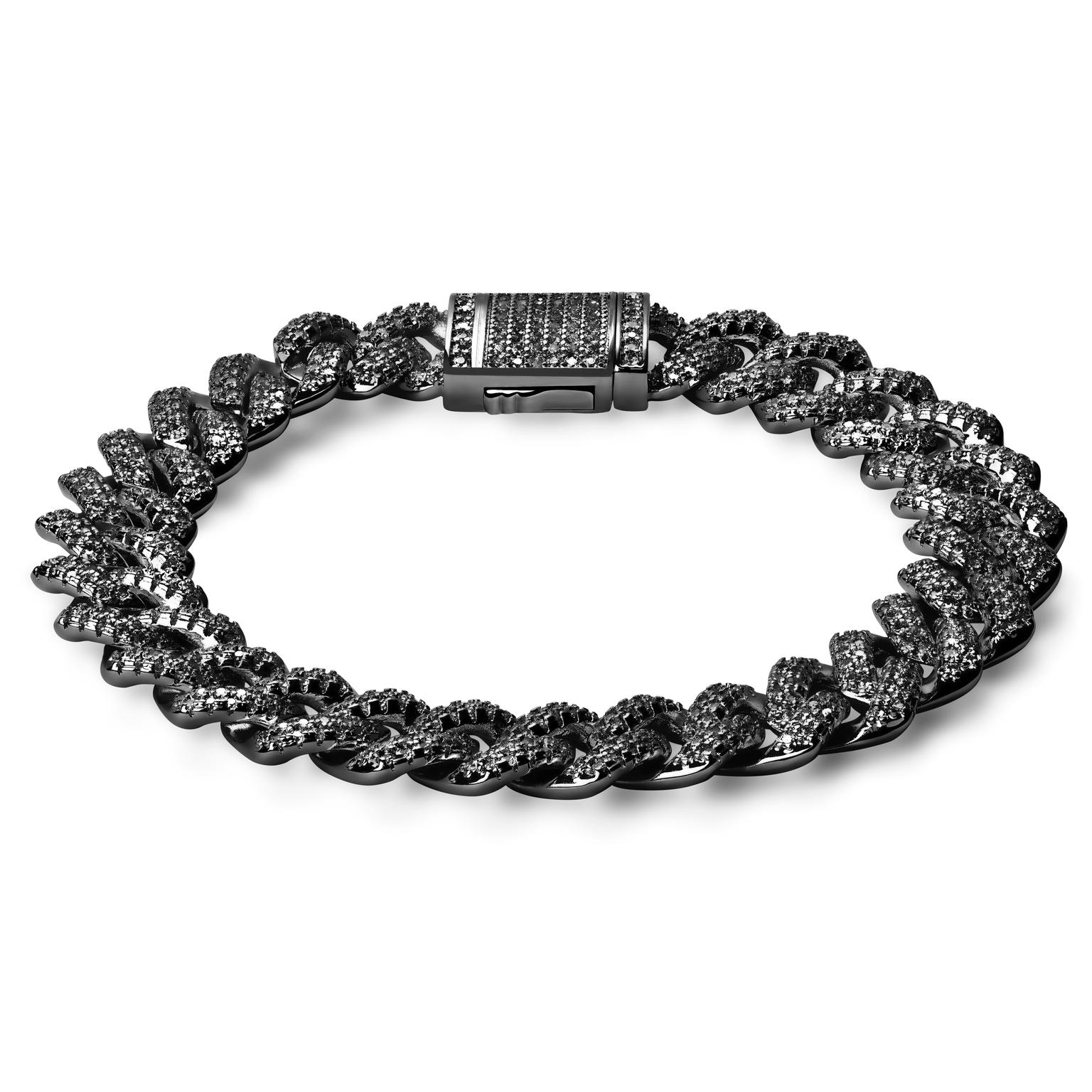 Nicos | 12mm アイスブラック ダイヤモンド プロング リンクチェーンジルコニア ブレスレット Nicos | 12mm アイスブラック ダイヤモンド プロング リンクチェーンジルコニア ブレスレット