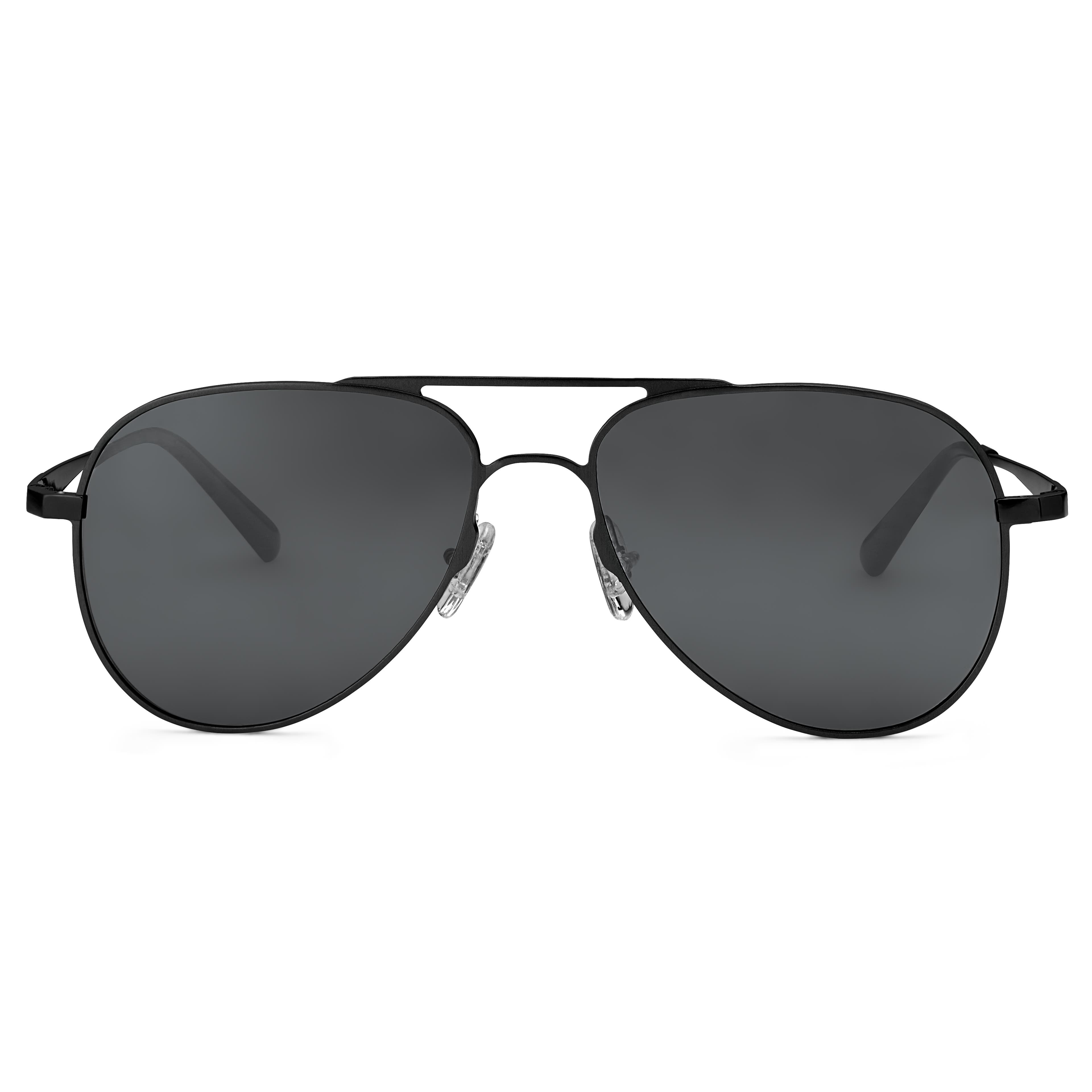 Black Polarised Titanium Aviator Sunglasses