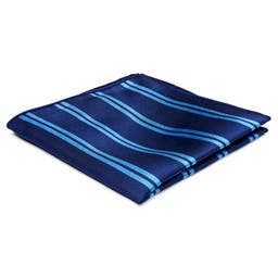 Pochette de costume en soie bleu marine à rayures bleu métal 