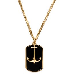 Gold-Tone Anchor & Black Onyx Dog Tag Wheat Chain Necklace