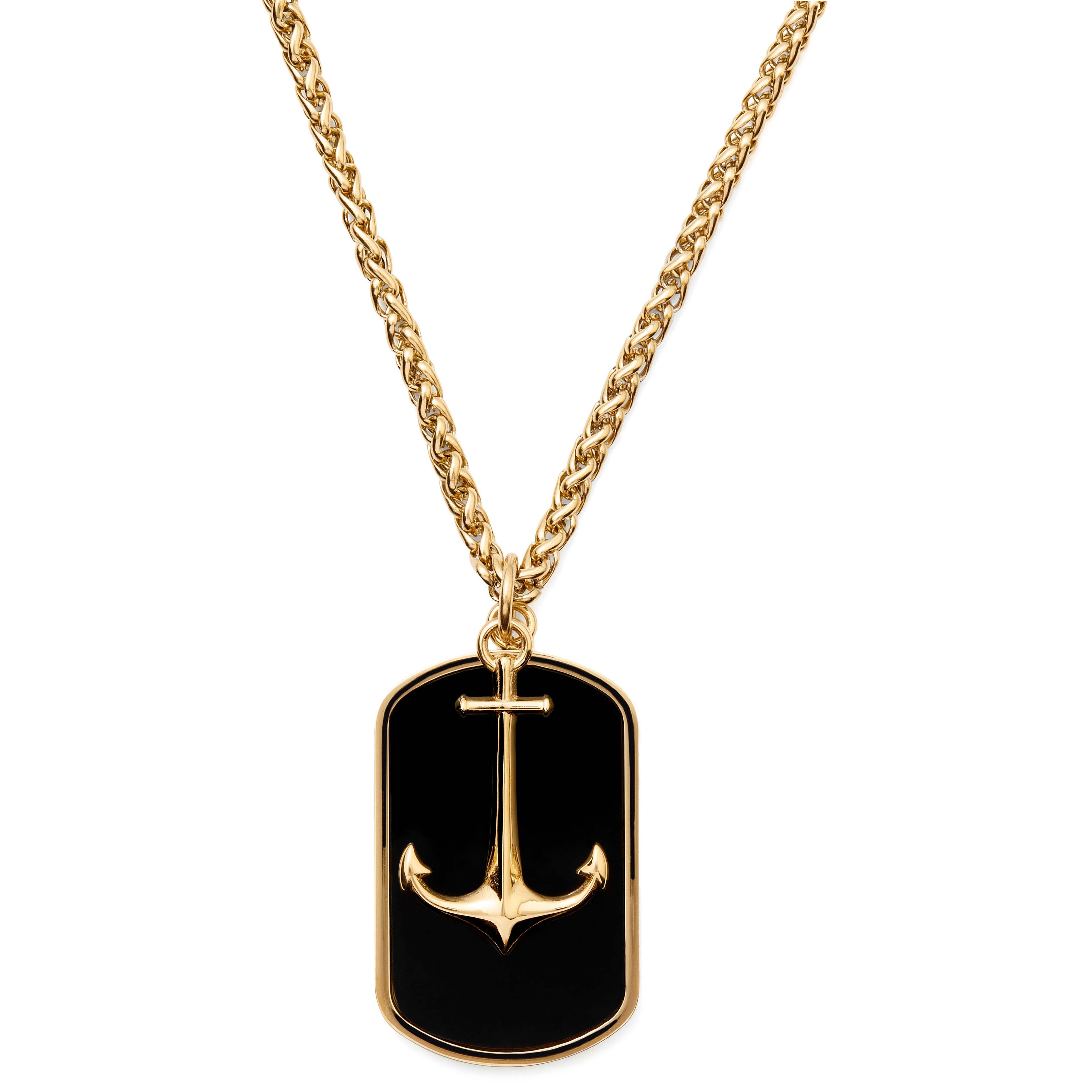 Tadd Gold-tone Anchor & Dog Tag Necklace