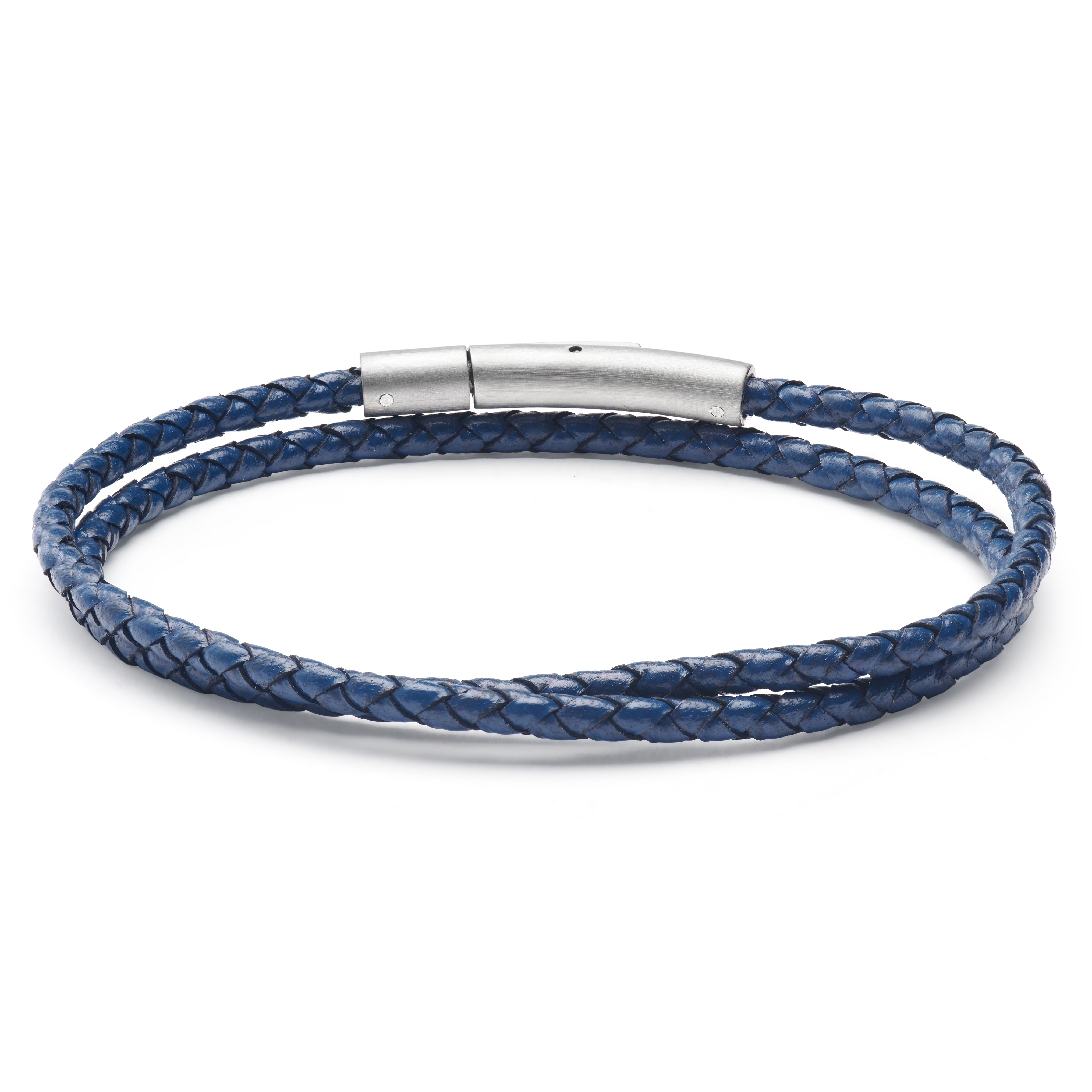 Collins | Bracciale a doppia fascia in pelle intrecciata blu navy da 3 mm - 2
