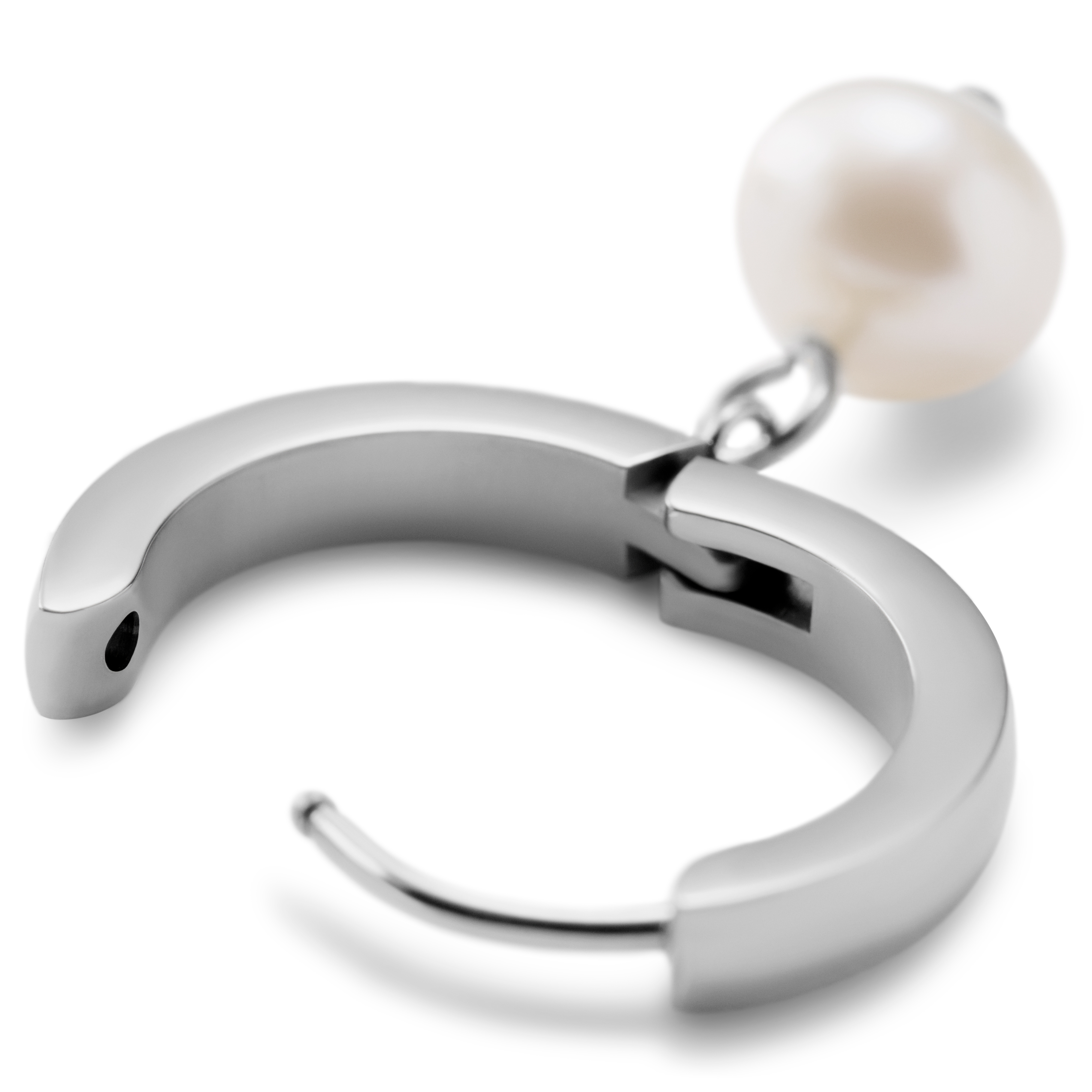 Ocata | Sølvfarvet & Perle Vedhæng Hoop Ørering - 2