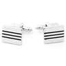 Rectangle Silver-Tone Jet-Black Parallel Lines Cufflinks