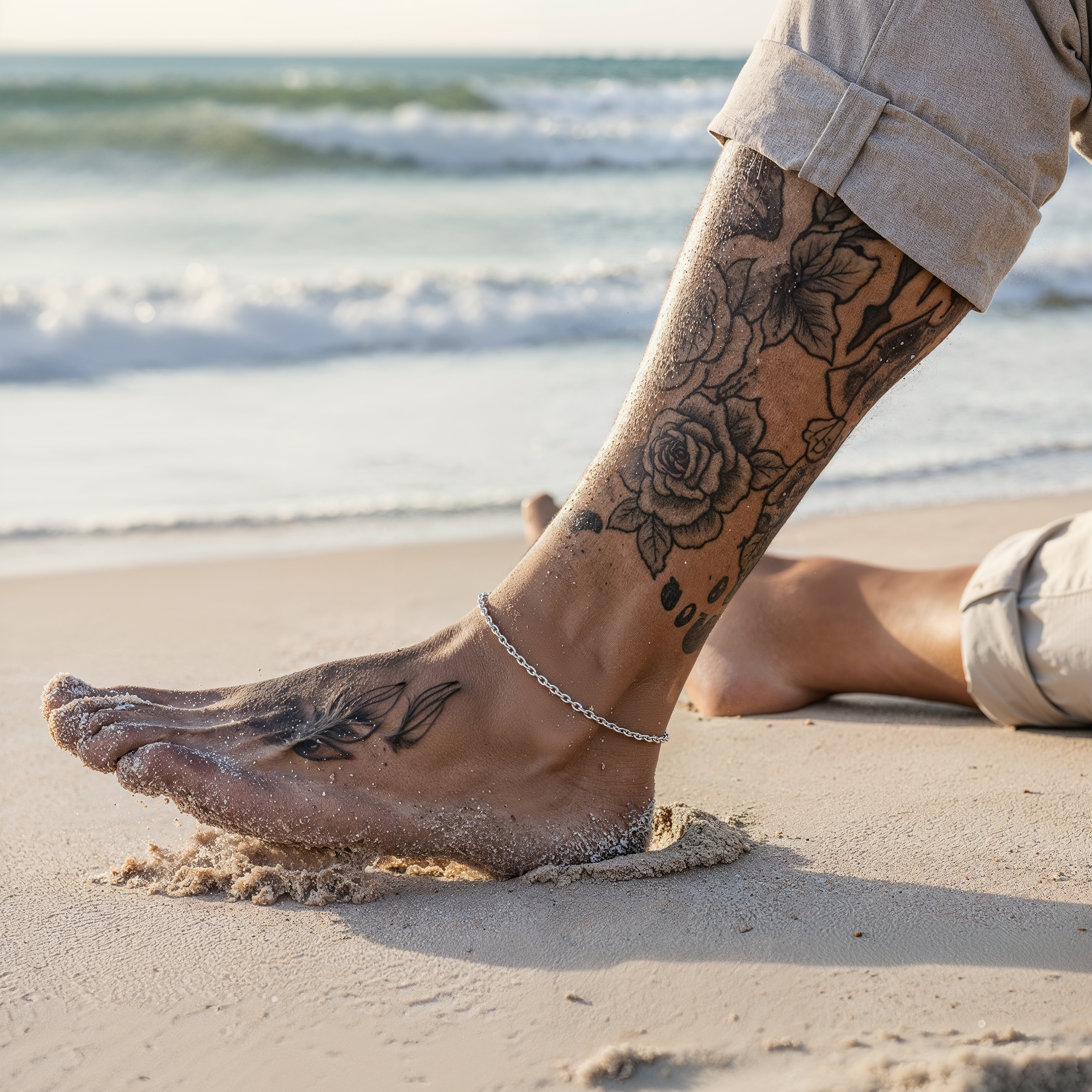 Silver-Tone Stainless Steel Anchor Chain Men's Anklet - 3