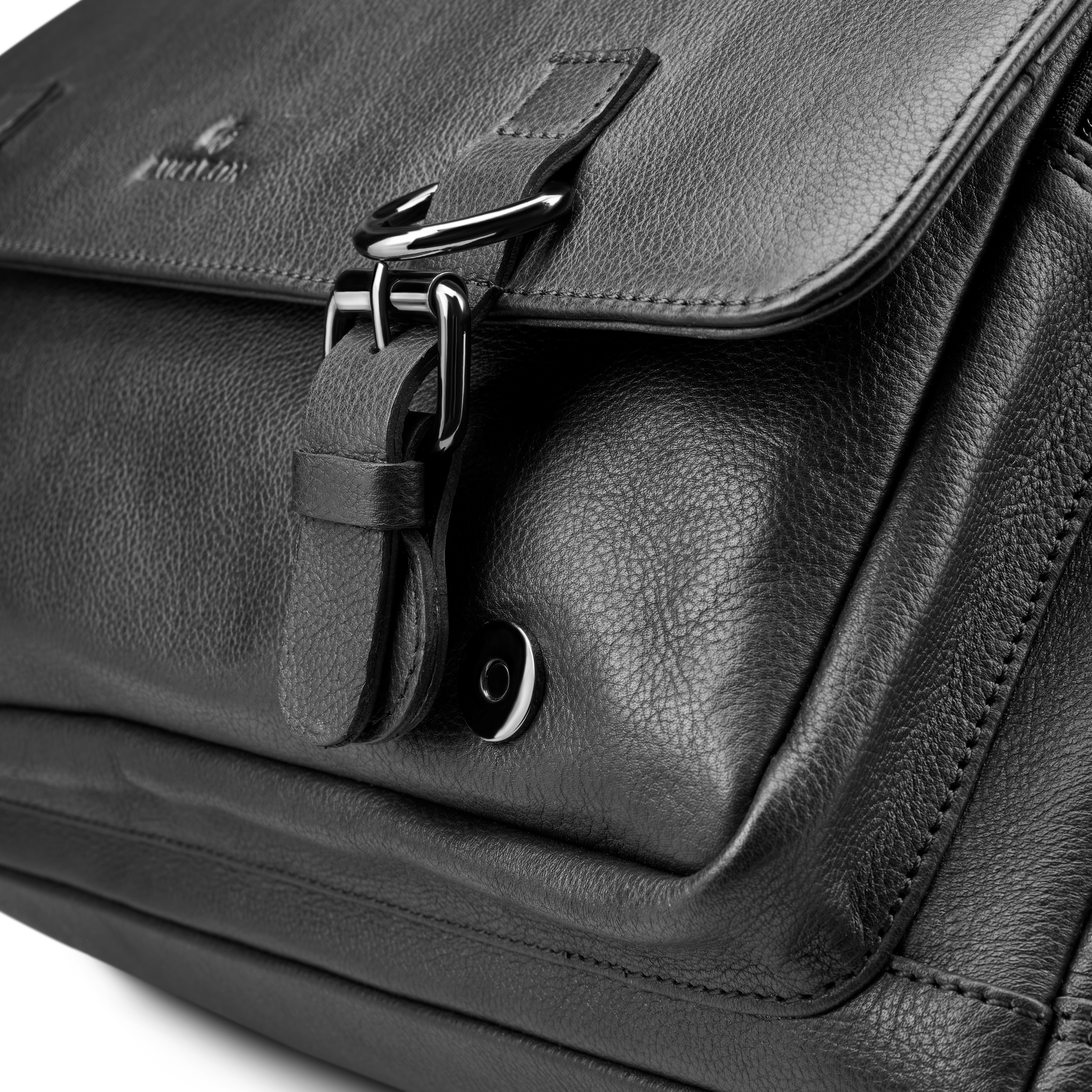 Black Full-Grain Leather Satchel - 4