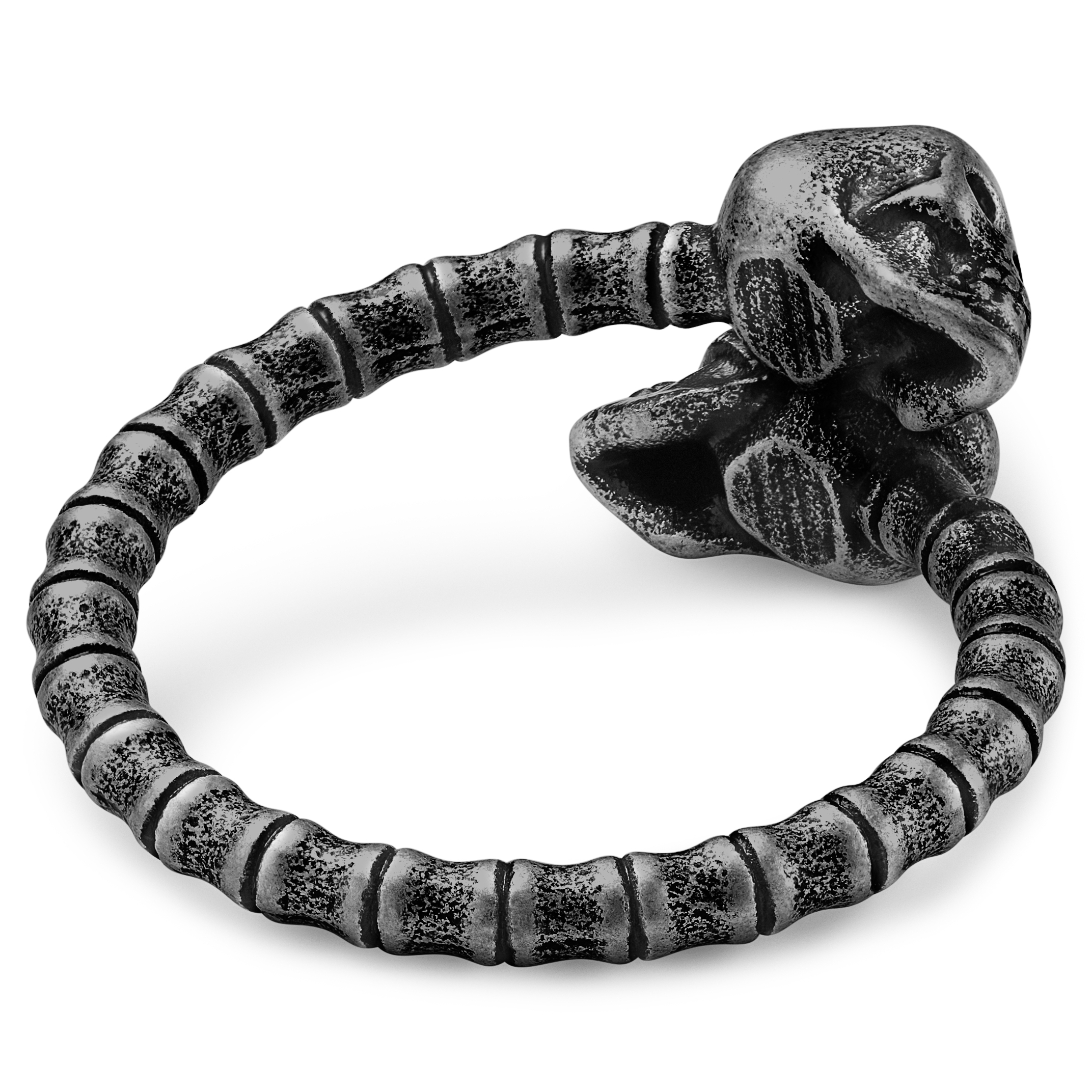 Aspero | Anello con teschi sovrapposti in acciaio inossidabile grigio - 3